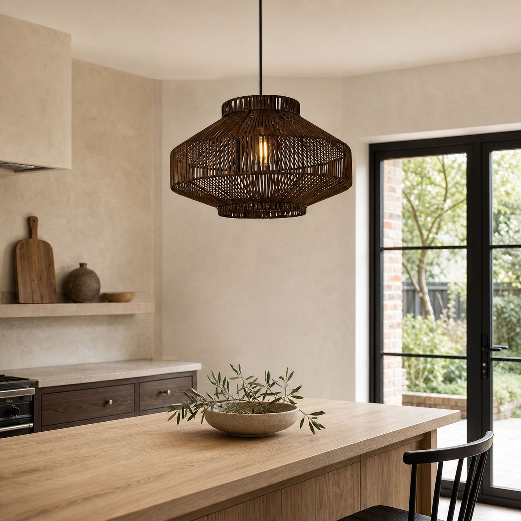 Lightsin Rattan Pendant Light for Modern Boho Interiors – Handwoven Kitchen Island Pendant Light for Living Room, Dining, and Bathroom Ceiling Lighting Lightsin UK 