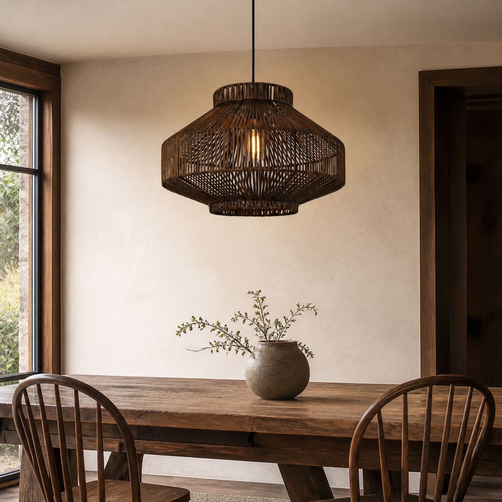 Lightsin Rattan Pendant Light for Modern Boho Interiors – Handwoven Kitchen Island Pendant Light for Living Room, Dining, and Bathroom Ceiling Lighting Lightsin UK 