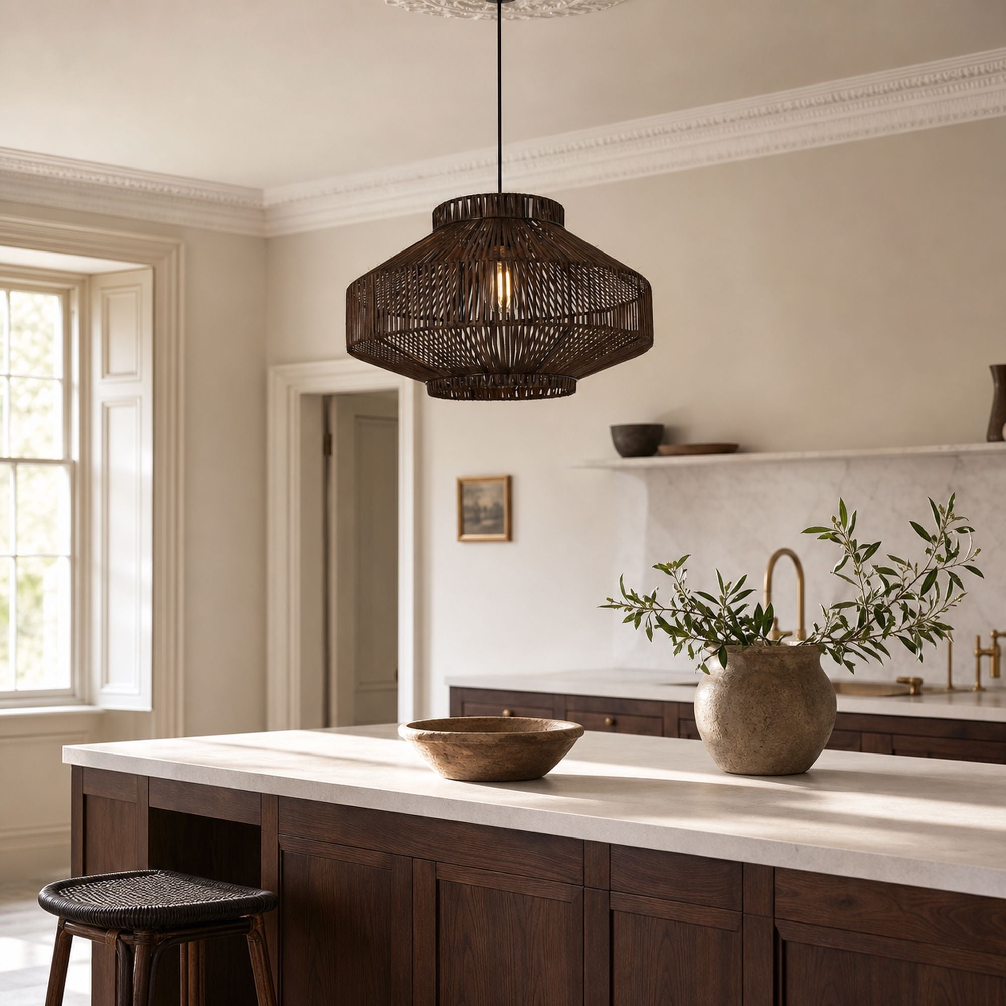 Lightsin Rattan Pendant Light for Modern Boho Interiors – Handwoven Kitchen Island Pendant Light for Living Room, Dining, and Bathroom Ceiling Lighting Lightsin UK 