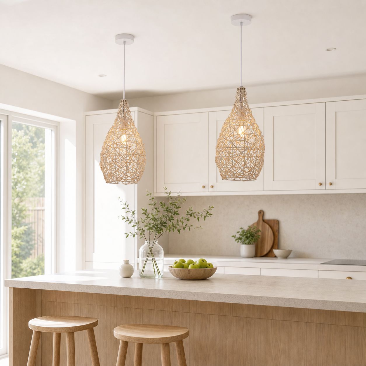 Lightsin Natural Rattan and Bamboo Pendant Light with Iron Frame Lightsin UK 