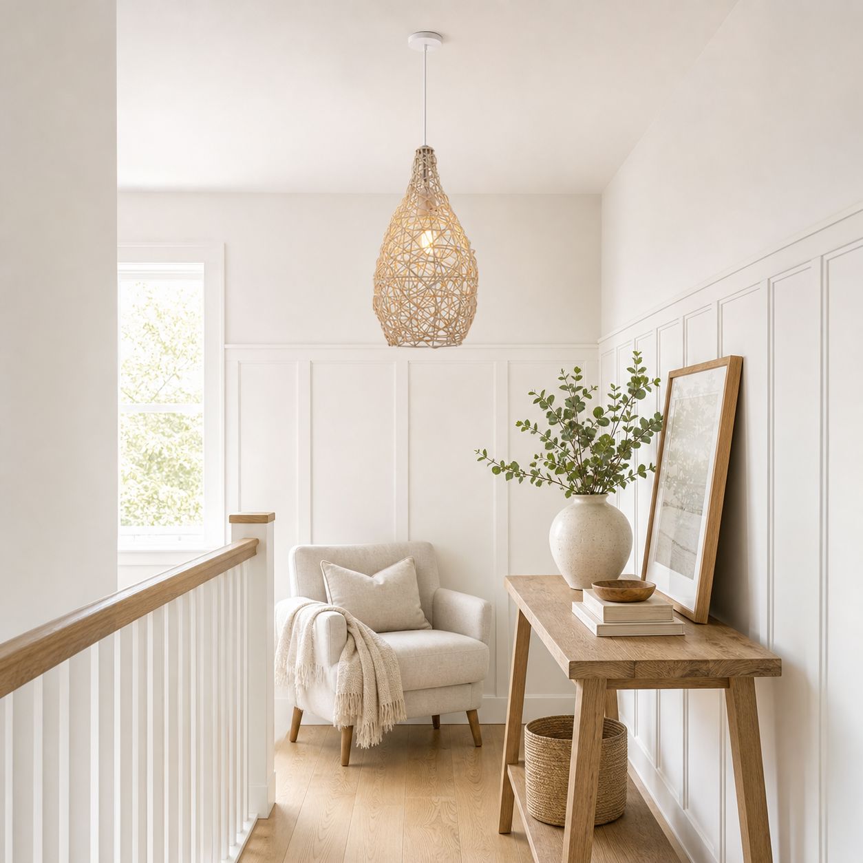 Lightsin Natural Rattan and Bamboo Pendant Light with Iron Frame Lightsin UK 