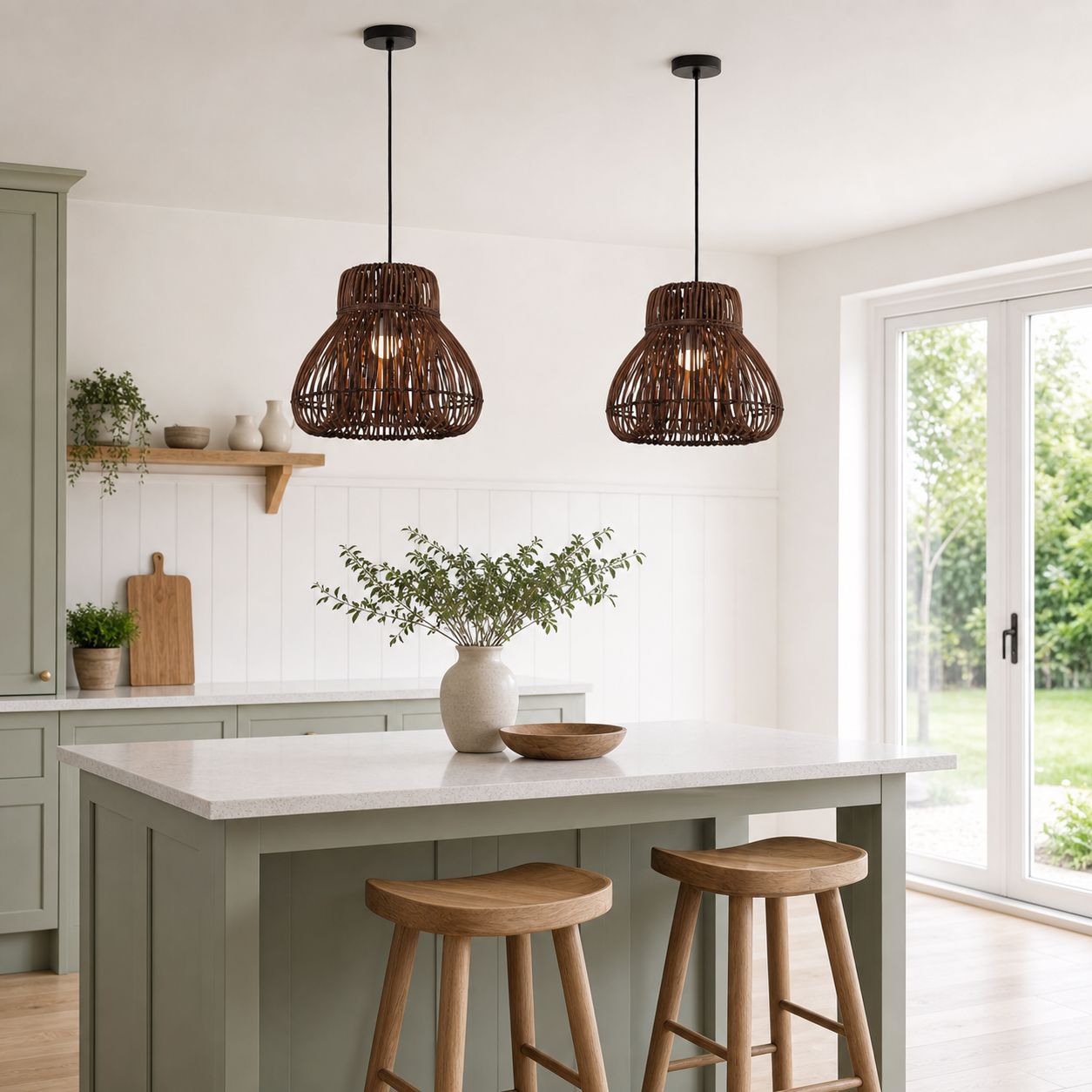 Lightsin Natural Woven Rattan Pendant Light – Handcrafted Rustic Ceiling Light for Dining Rooms, Living Spaces, and Cafés Lightsin UK 
