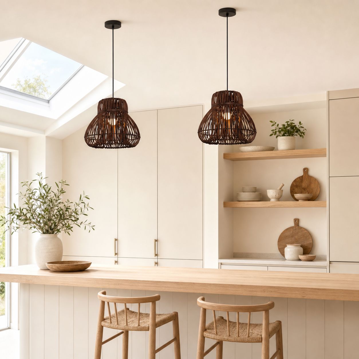 Lightsin Natural Woven Rattan Pendant Light – Handcrafted Rustic Ceiling Light for Dining Rooms, Living Spaces, and Cafés Lightsin UK 