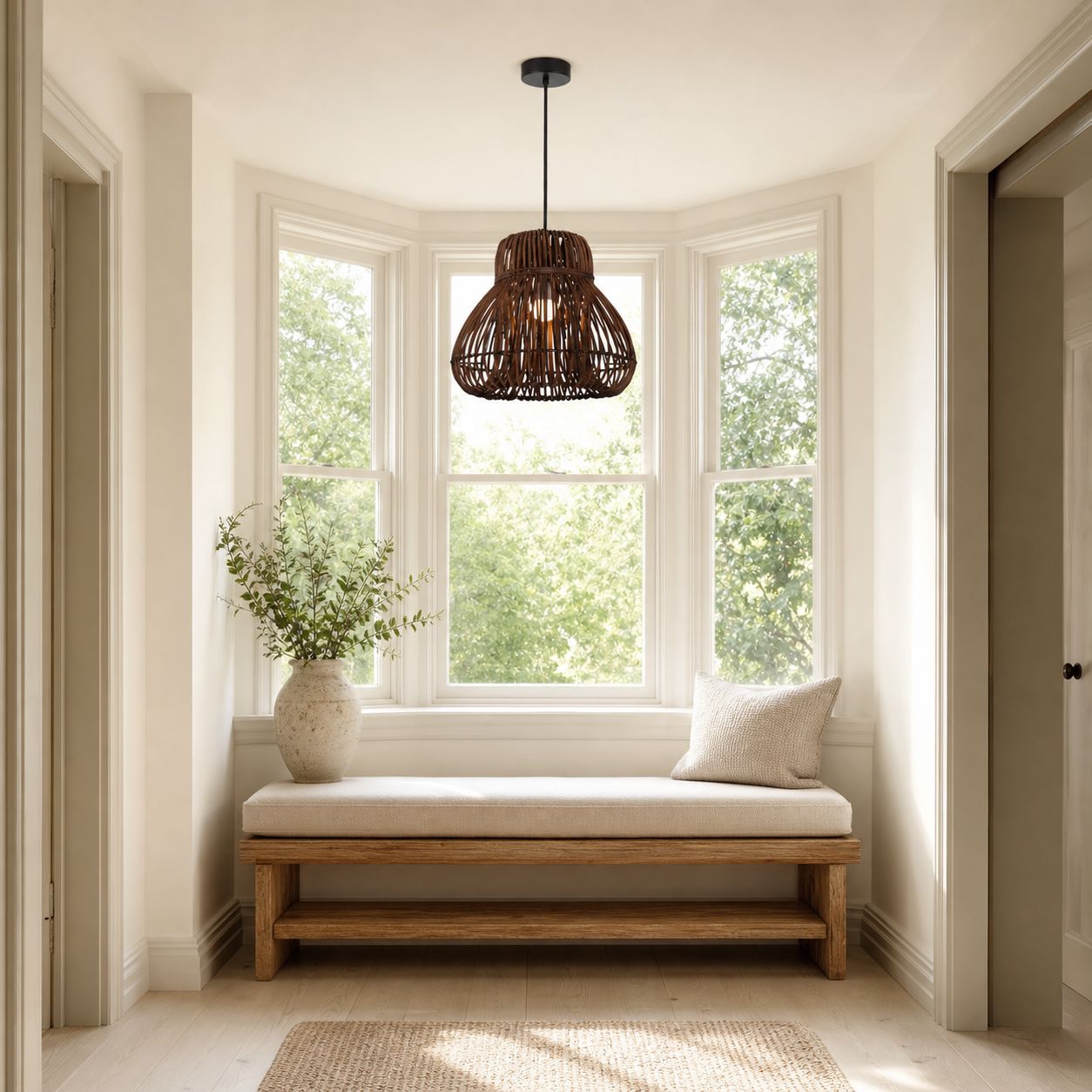 Lightsin Natural Woven Rattan Pendant Light – Handcrafted Rustic Ceiling Light for Dining Rooms, Living Spaces, and Cafés Lightsin UK 