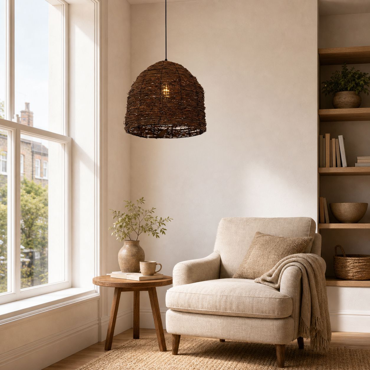 Lightsin Rustic Woven Rattan Dome Pendant Light for Cozy Interiors Lightsin UK 