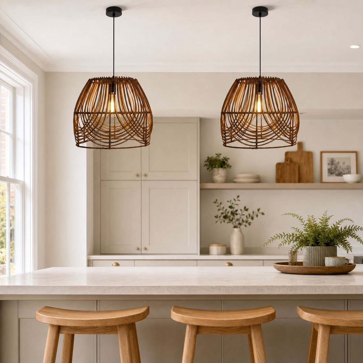 Lightsin Handwoven Rattan Pendant Light – Rustic Ceiling Lighting for Living Room & Dining Room Lightsin UK 