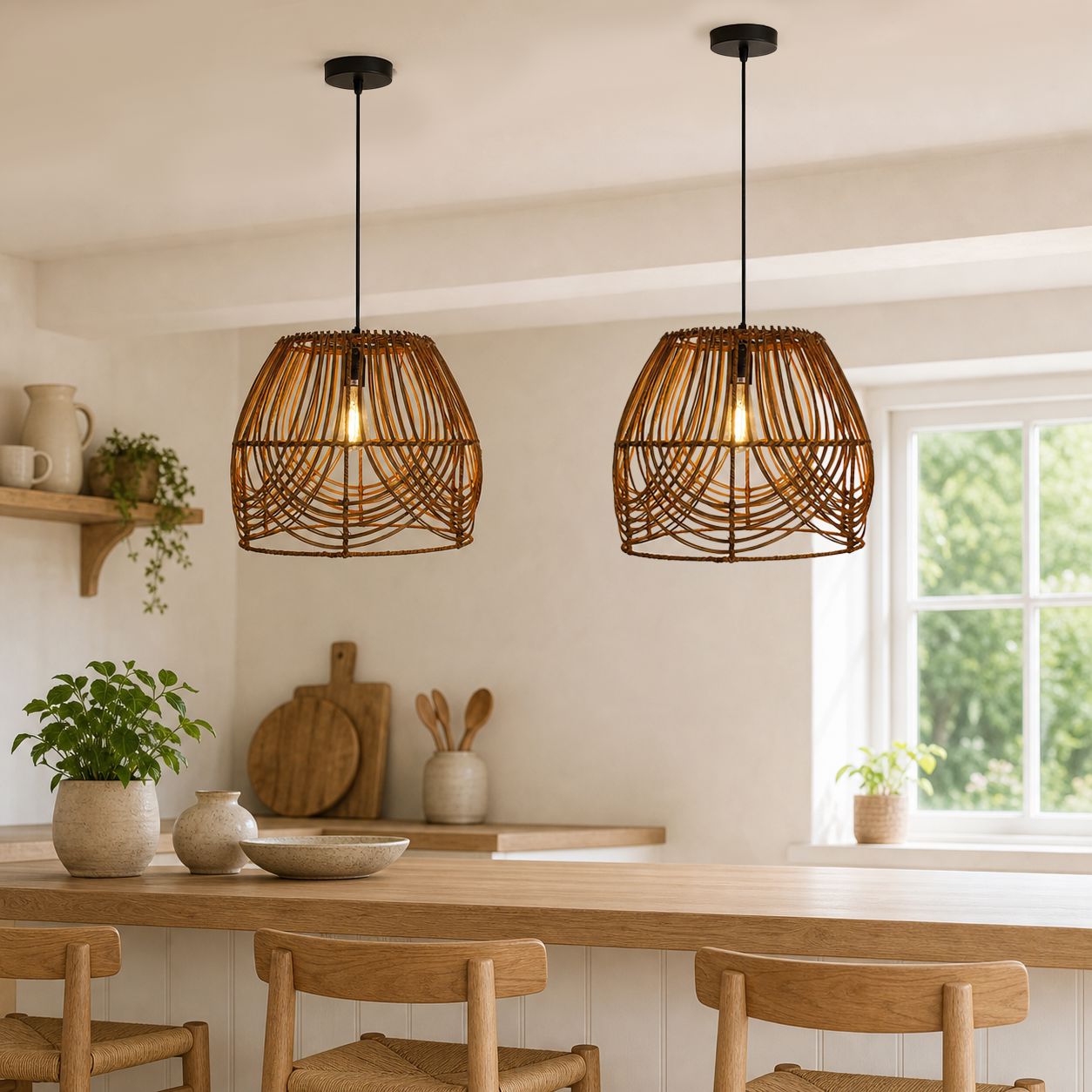 Lightsin Handwoven Rattan Pendant Light – Rustic Ceiling Lighting for Living Room & Dining Room Lightsin UK 