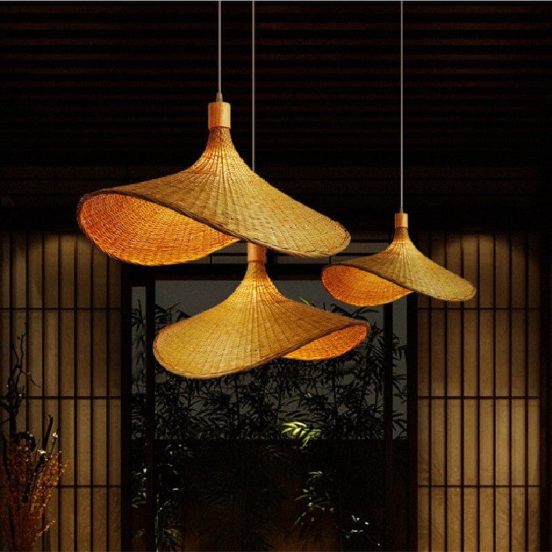 Vintage Straw Hat Rattan Woven Pendant Light for Living Room Lightsin UK 