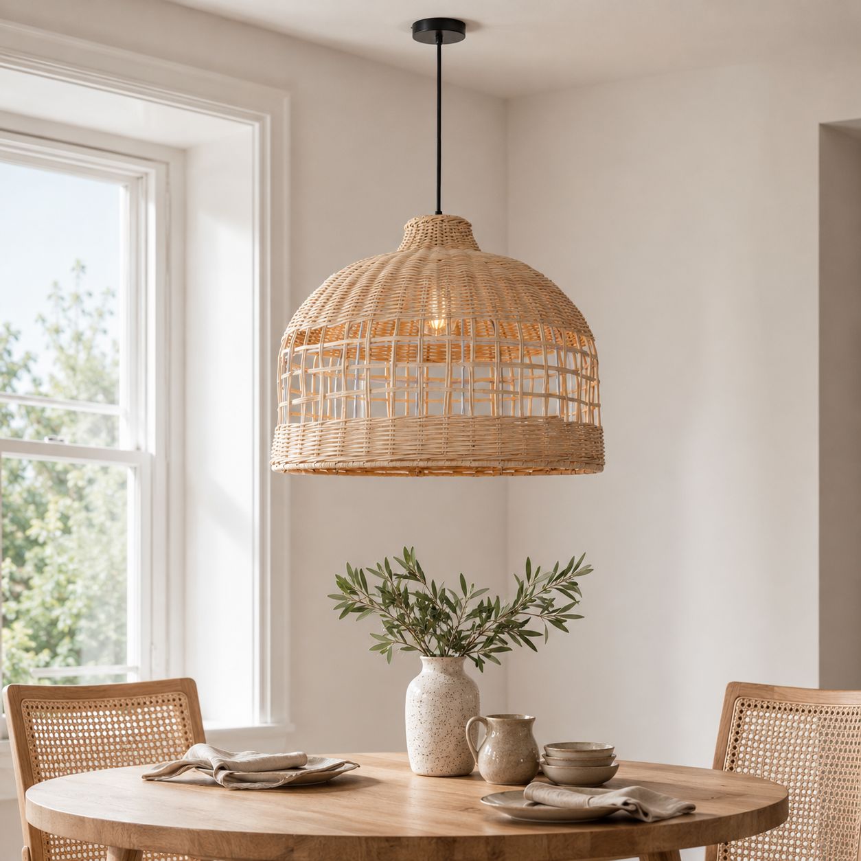 Lightsin Rattan Pendant Light – Handwoven Dome Ceiling Light with Lattice Design for Living Room, Bedroom & Kitchen Lightsin UK 