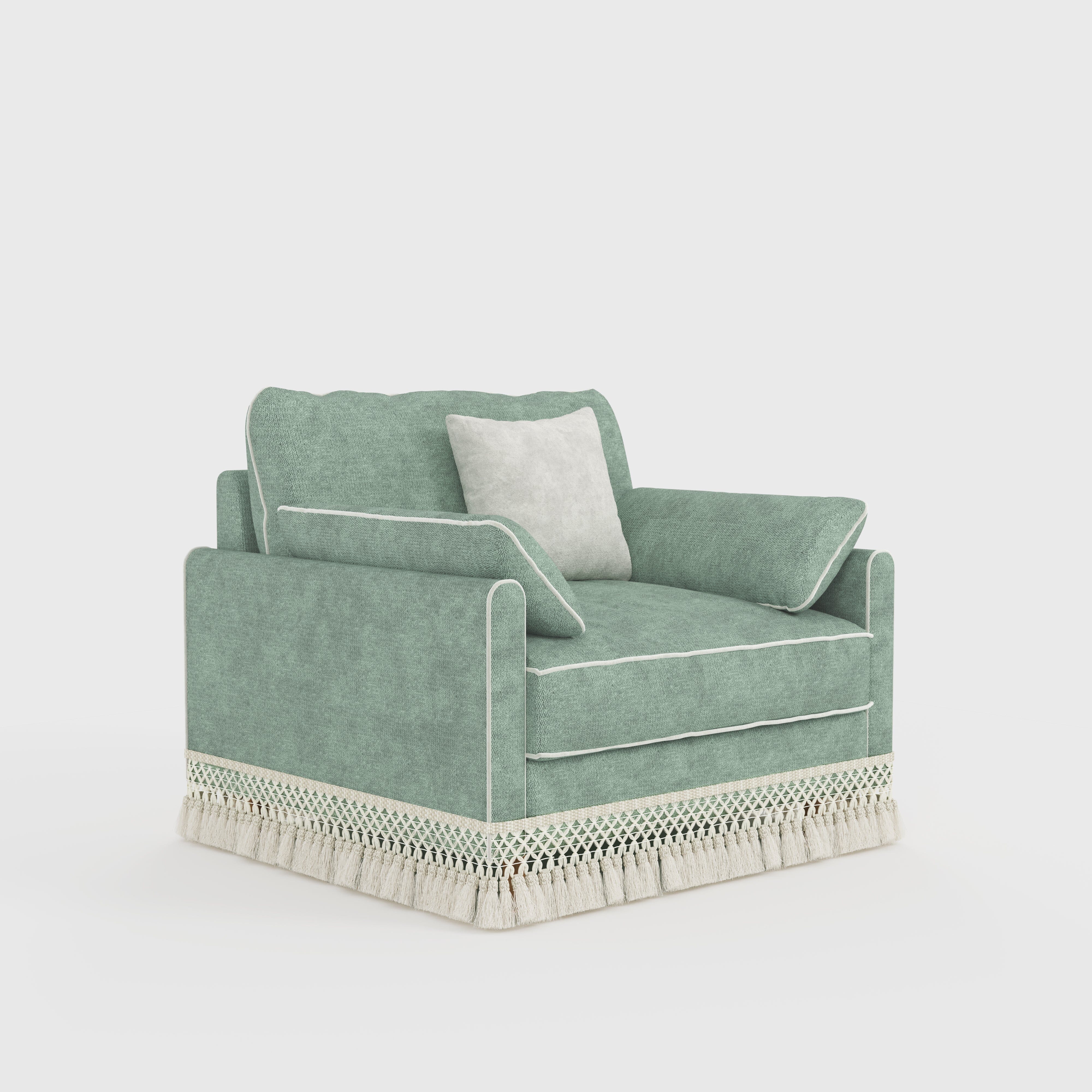 Cotton Linen Detachable Modular Sofa with Fringed Trim Cottonfy UK Single Mint Green In Stock