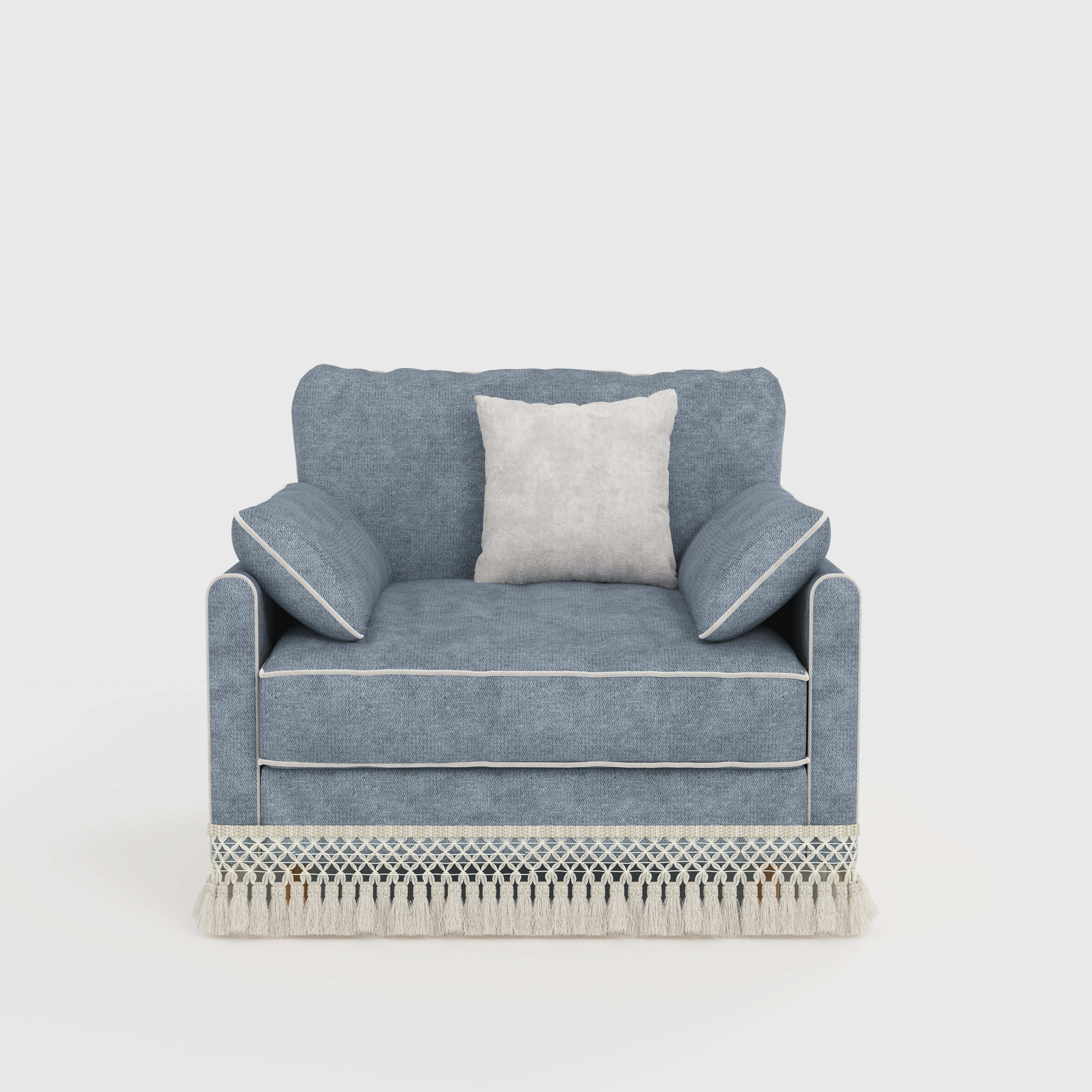 Cotton Linen Detachable Modular Sofa with Fringed Trim Cottonfy UK Single Dusky Blue Pre-Order