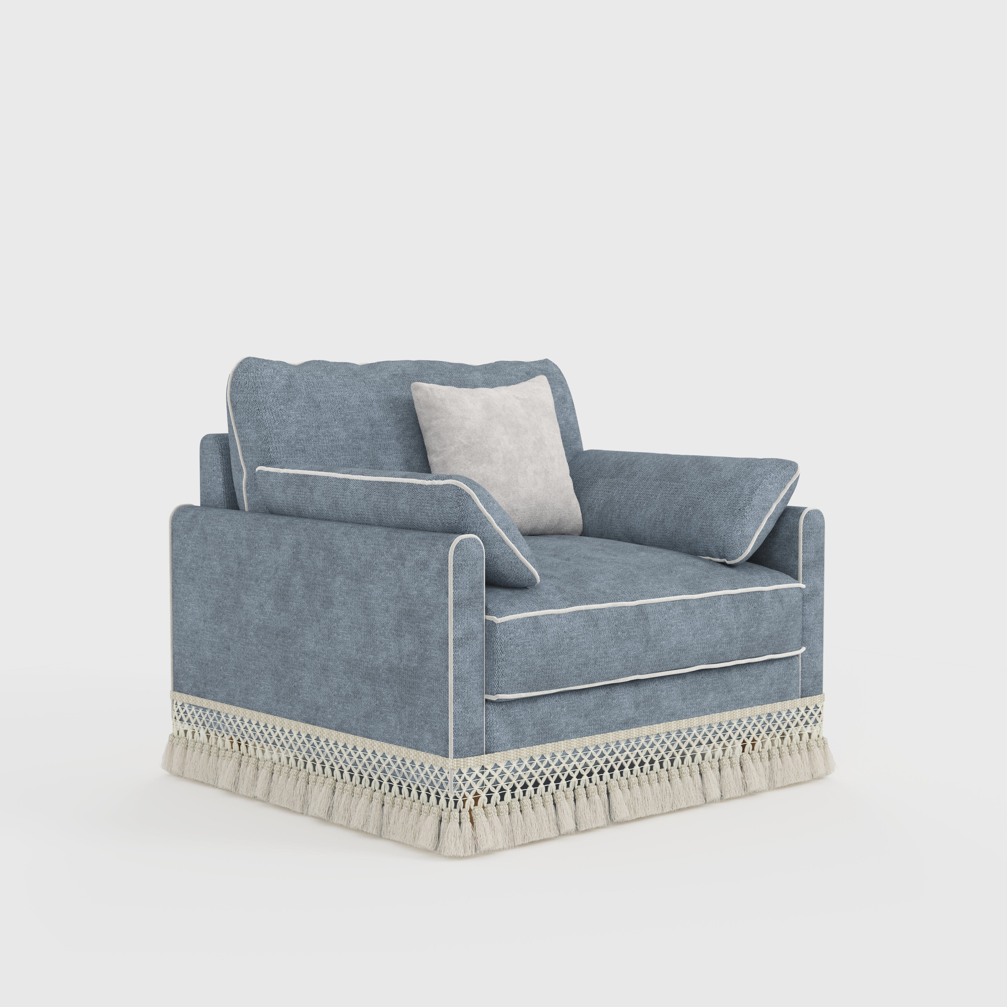 Cotton Linen Detachable Modular Sofa with Fringed Trim Cottonfy UK Single Dusky Blue In Stock