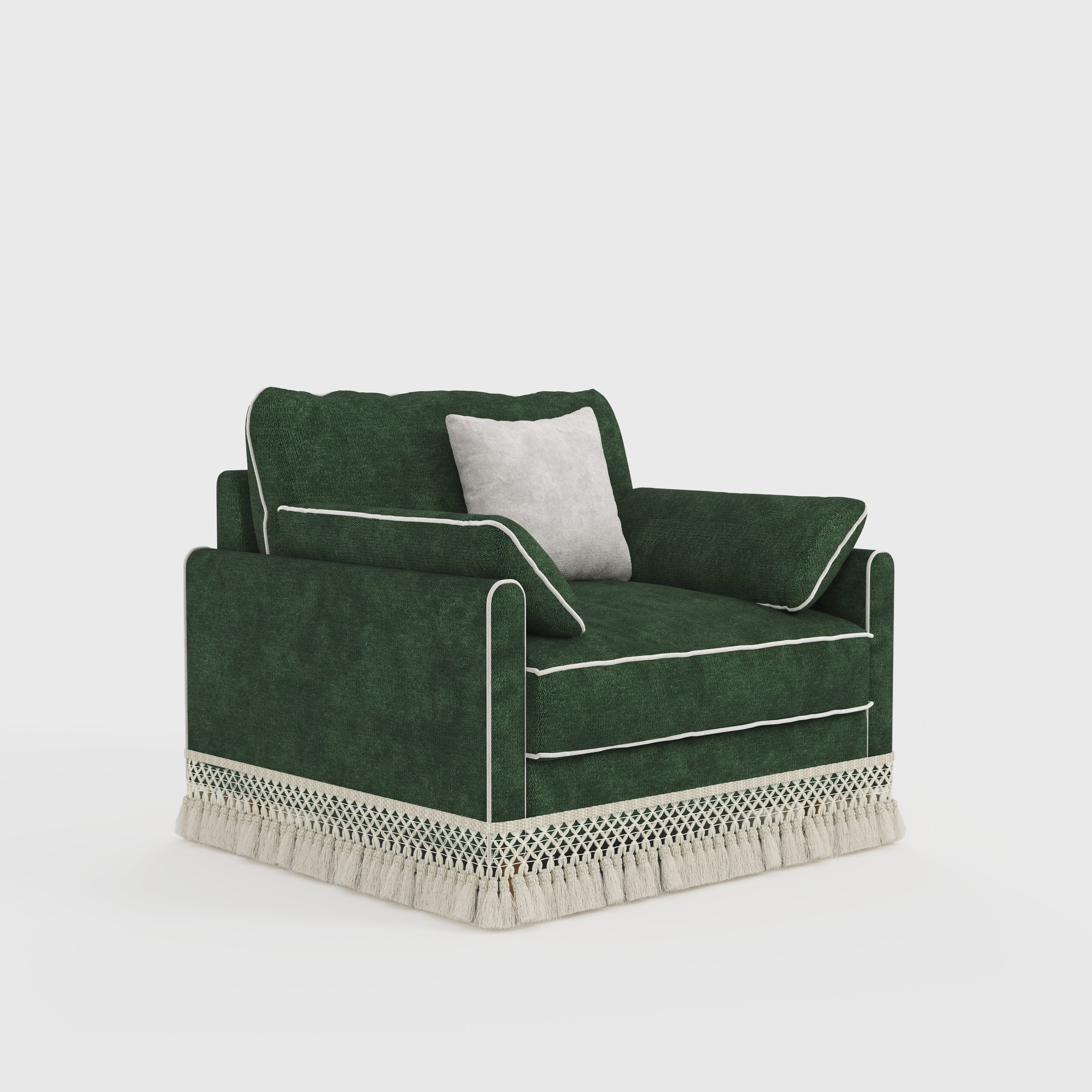 Cotton Linen Detachable Modular Sofa with Fringed Trim Cottonfy UK Single Forest Green In Stock