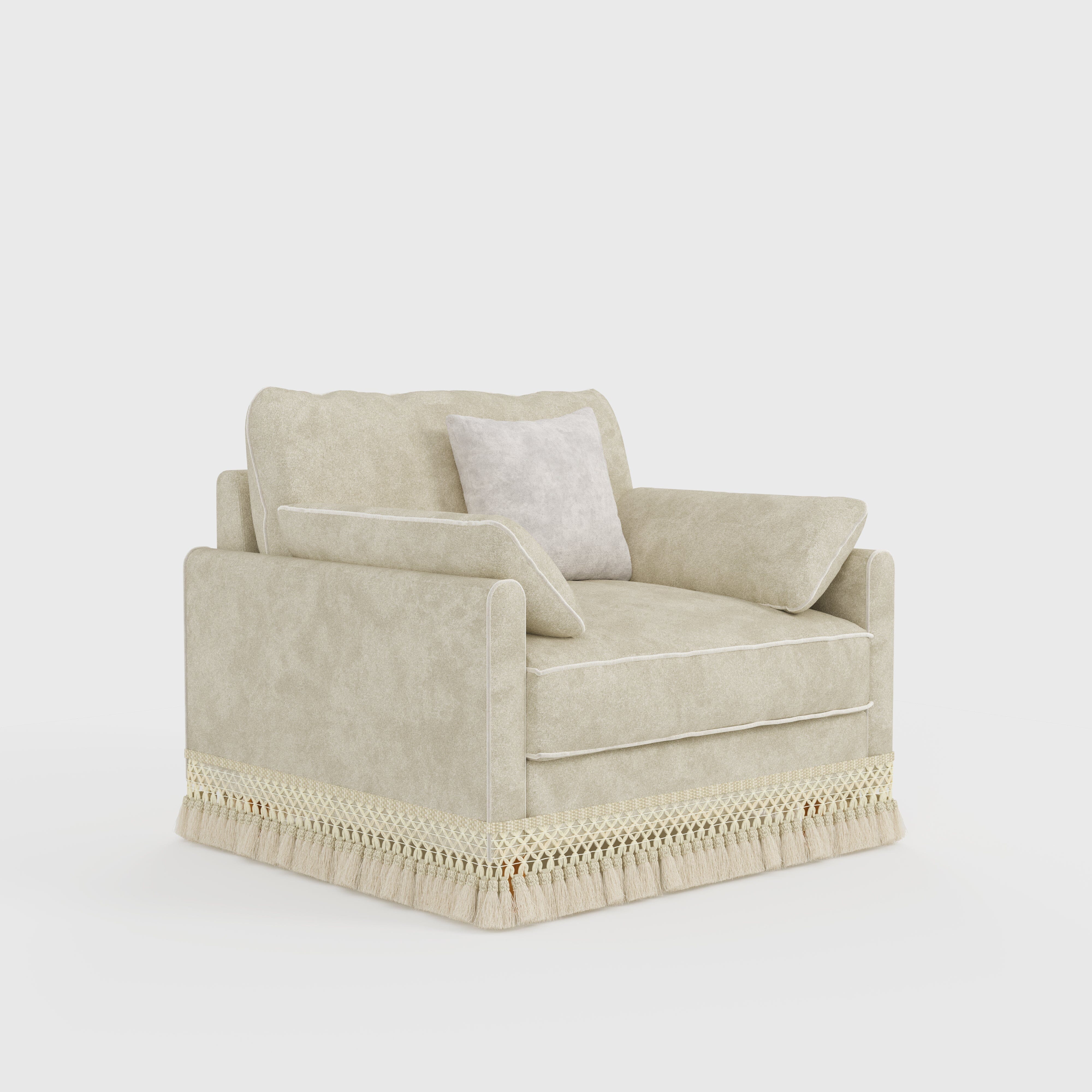 Cotton Linen Detachable Modular Sofa with Fringed Trim Cottonfy UK Single Oatmeal In Stock