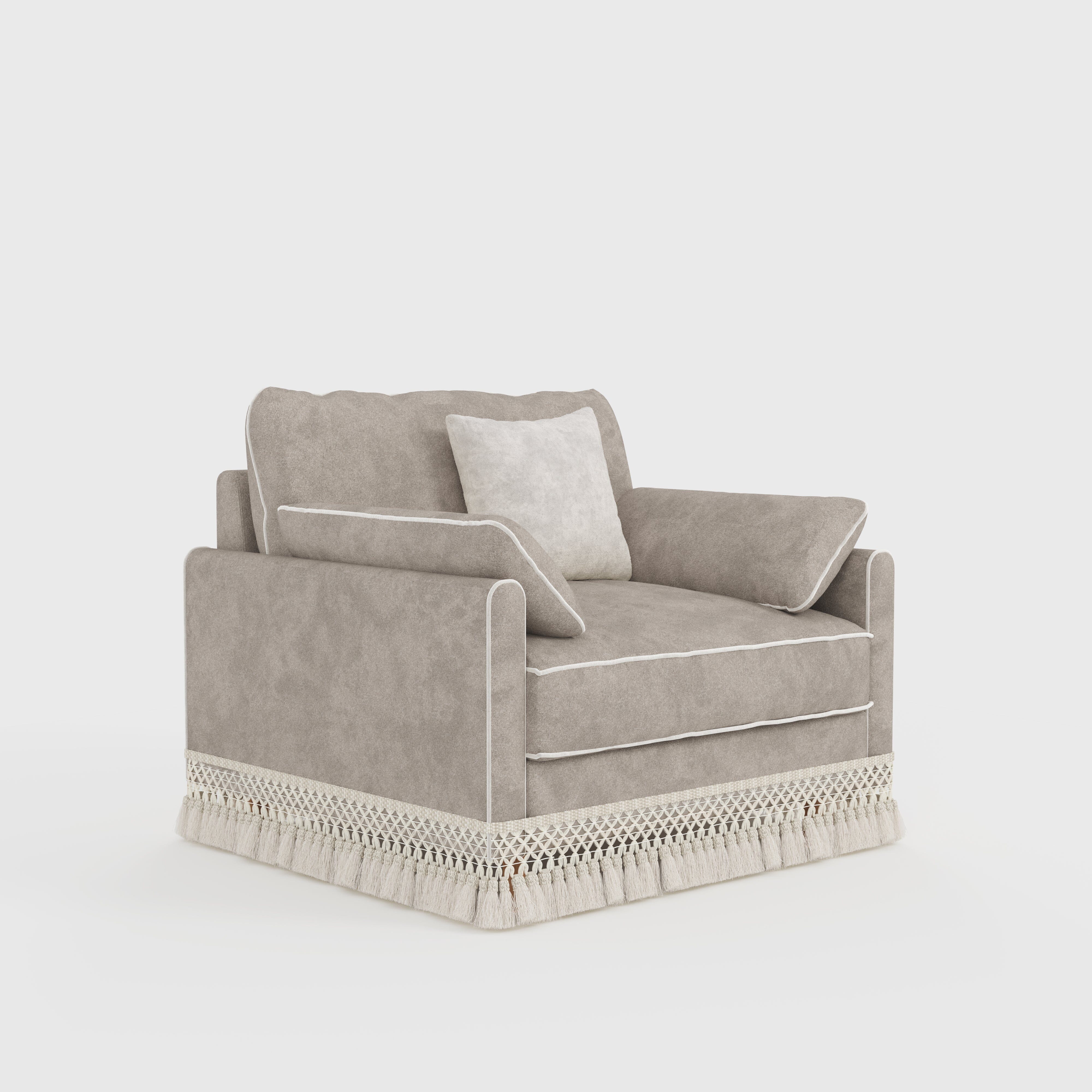 Cotton Linen Detachable Modular Sofa with Fringed Trim Cottonfy UK Single Mist Gray In Stock