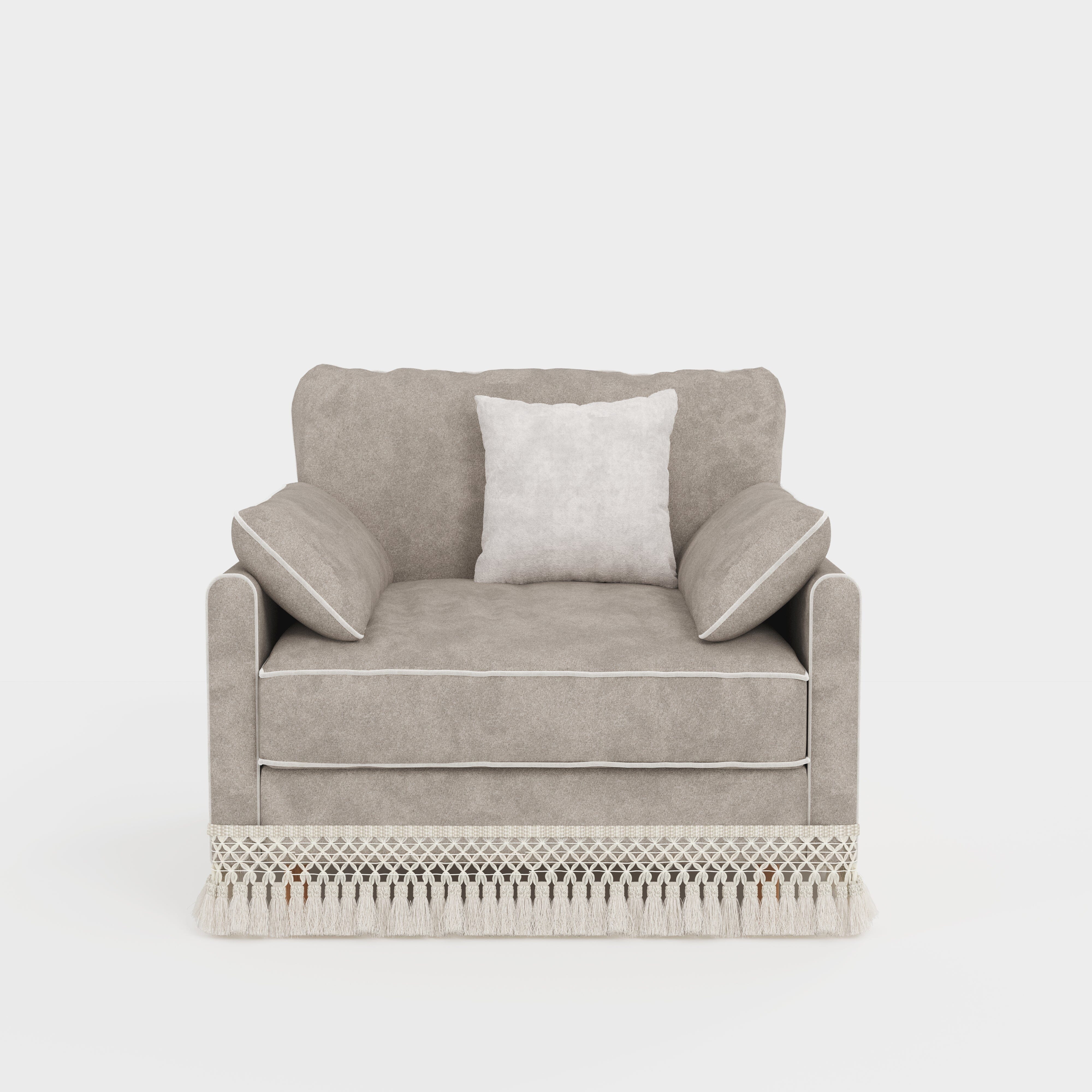 Cotton Linen Detachable Modular Sofa with Fringed Trim Cottonfy UK Single Mist Gray Pre-Order