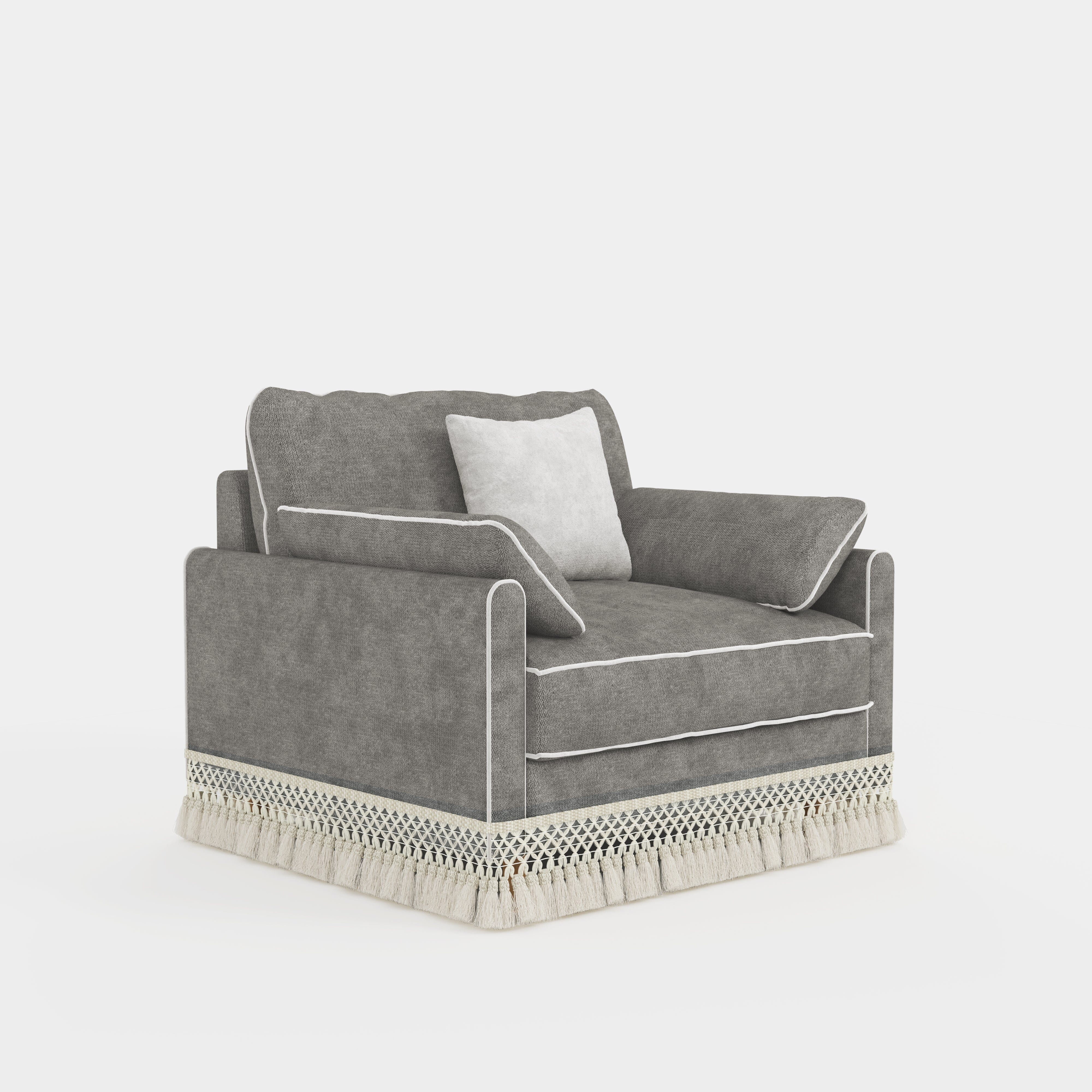 Cotton Linen Detachable Modular Sofa with Fringed Trim Cottonfy UK Single Flint Gray In Stock