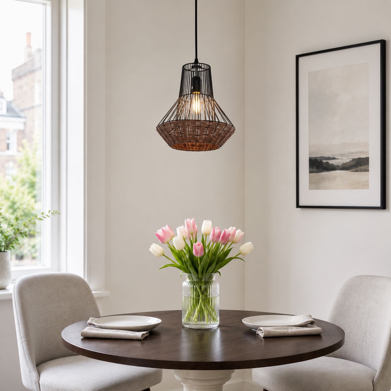 Glyph-Lightsin Geometric Rattan and Iron Pendant Light for Dining, Kitchen, and Living Rooms Lightsin UK 