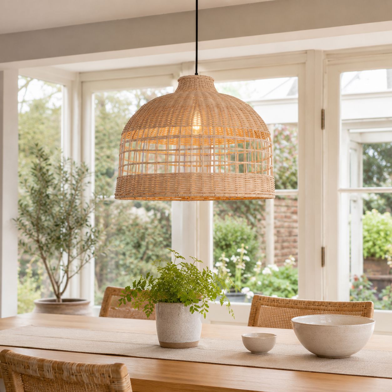 Lightsin Rattan Pendant Light – Handwoven Dome Ceiling Light with Lattice Design for Living Room, Bedroom & Kitchen Lightsin UK 