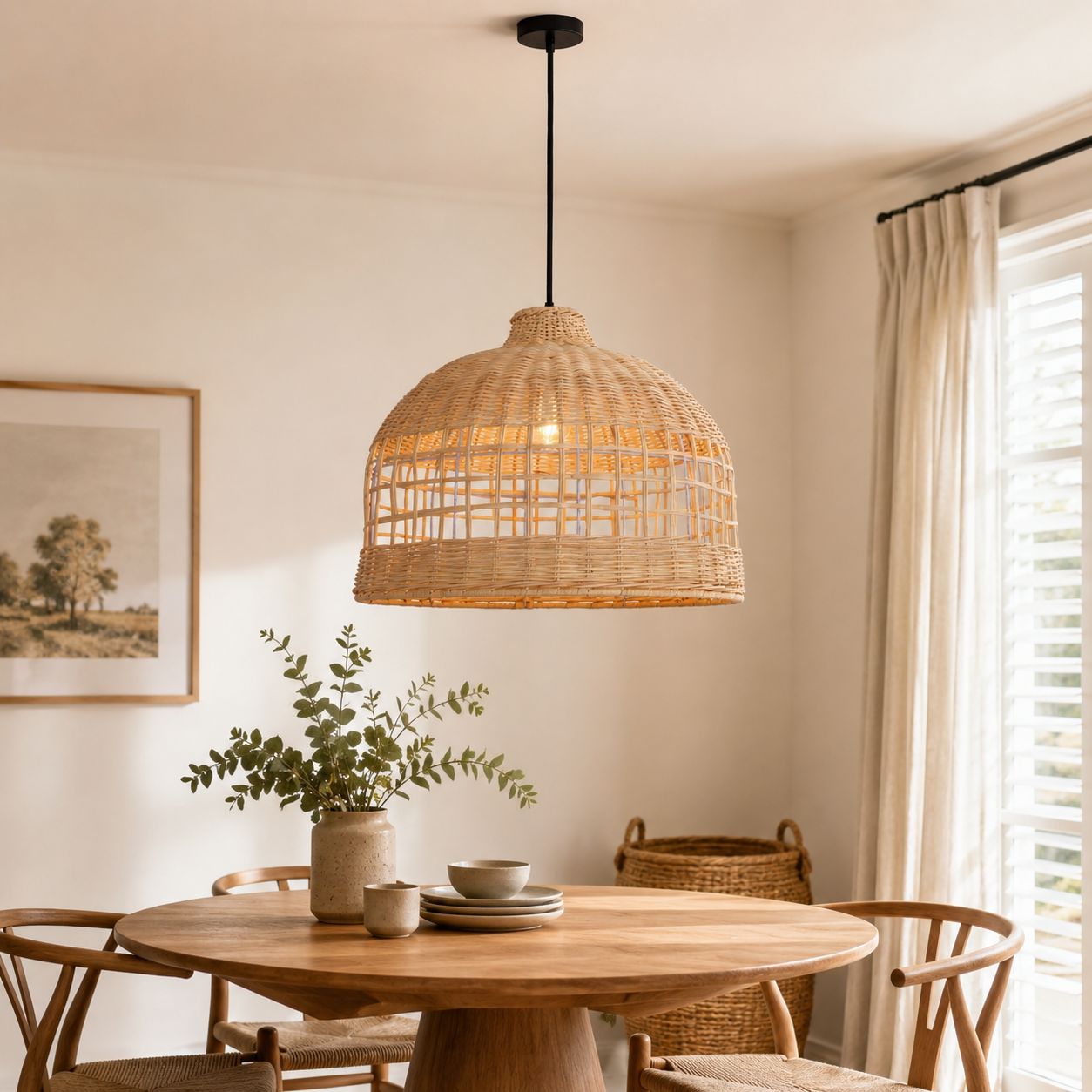 Lightsin Rattan Pendant Light – Handwoven Dome Ceiling Light with Lattice Design for Living Room, Bedroom & Kitchen Lightsin UK 