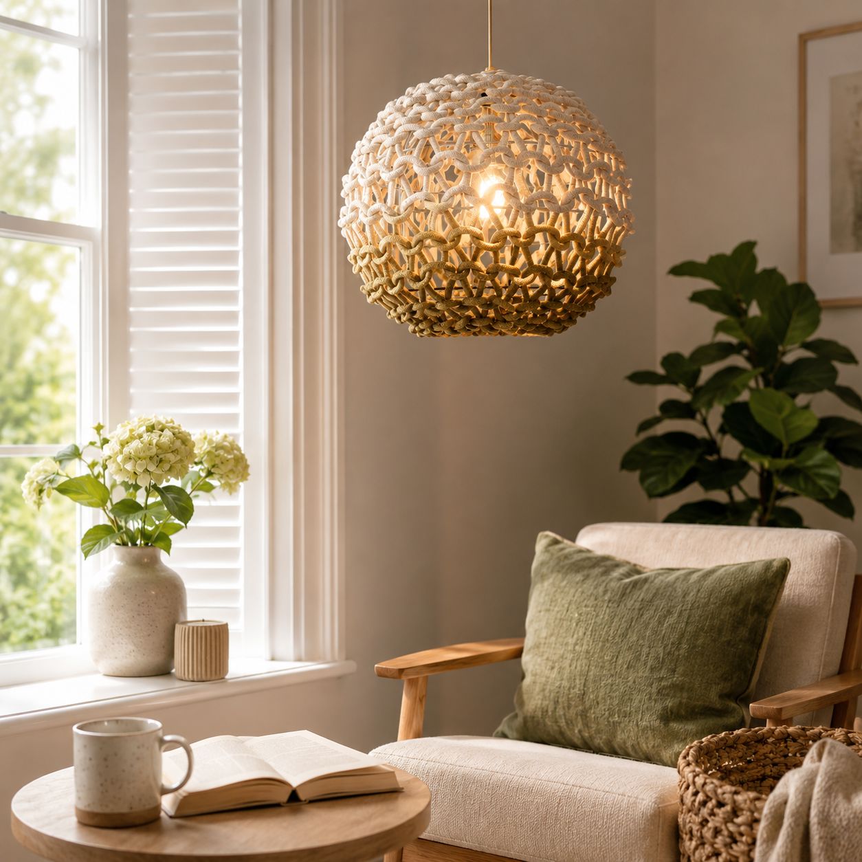 Lightsin Pendant Ceiling Light with Artisanal Globe-Shaped Cotton Rope for Natural Elegance Lightsin UK 