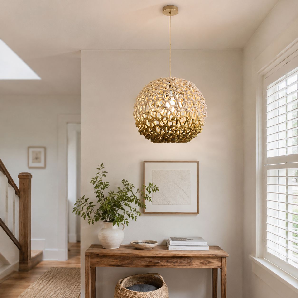 Lightsin Pendant Ceiling Light with Artisanal Globe-Shaped Cotton Rope for Natural Elegance Lightsin UK 
