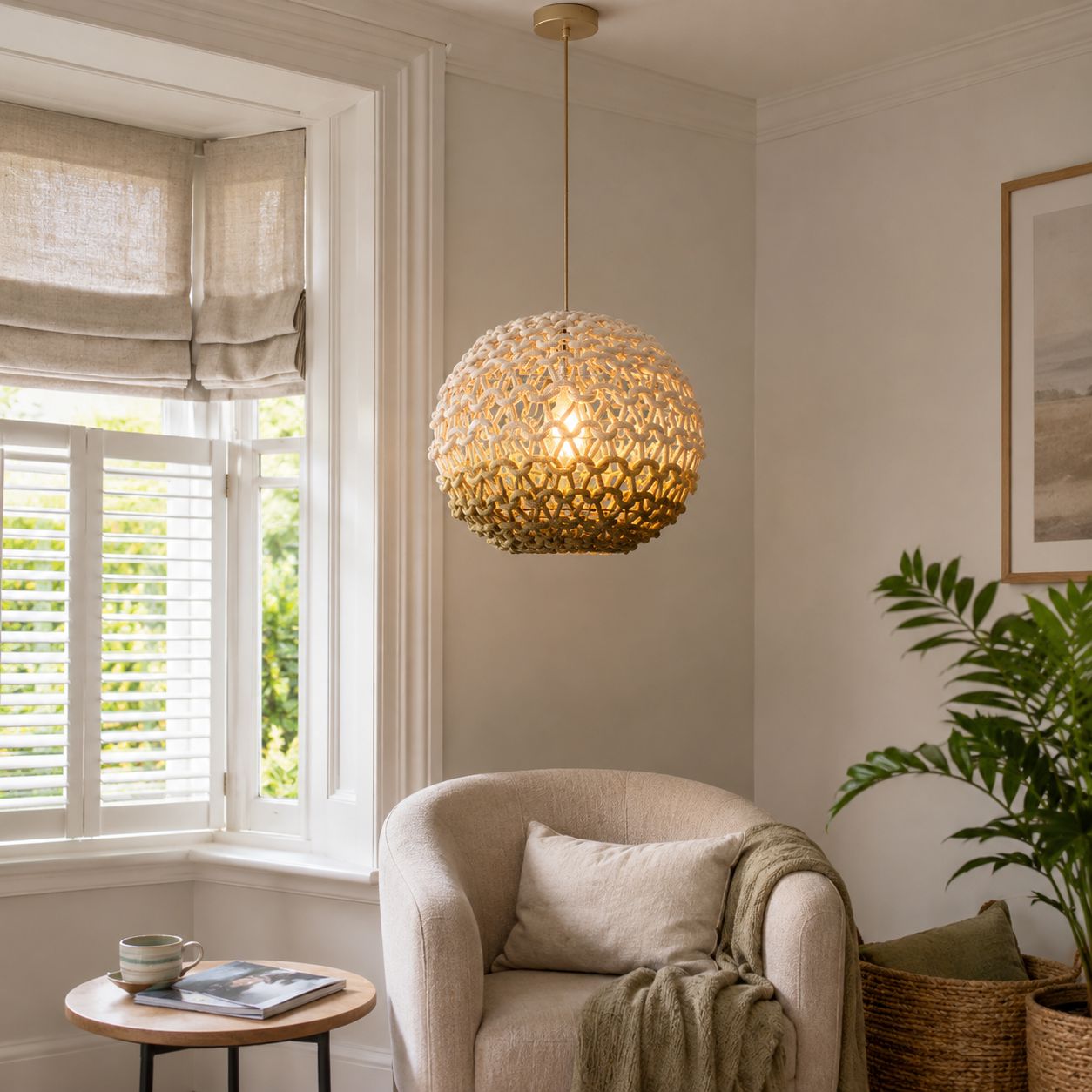 Lightsin Pendant Ceiling Light with Artisanal Globe-Shaped Cotton Rope for Natural Elegance Lightsin UK 