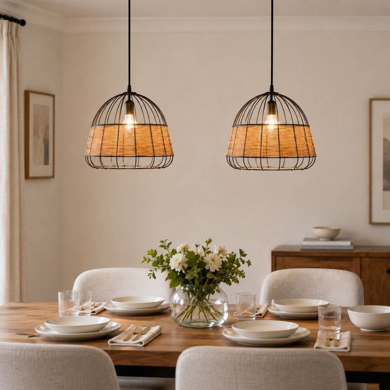 ‍Glyph-Lightsin Handcrafted Rattan Pendant Light with Iron Frame for Home Decor (100% off) Lightsin UK 