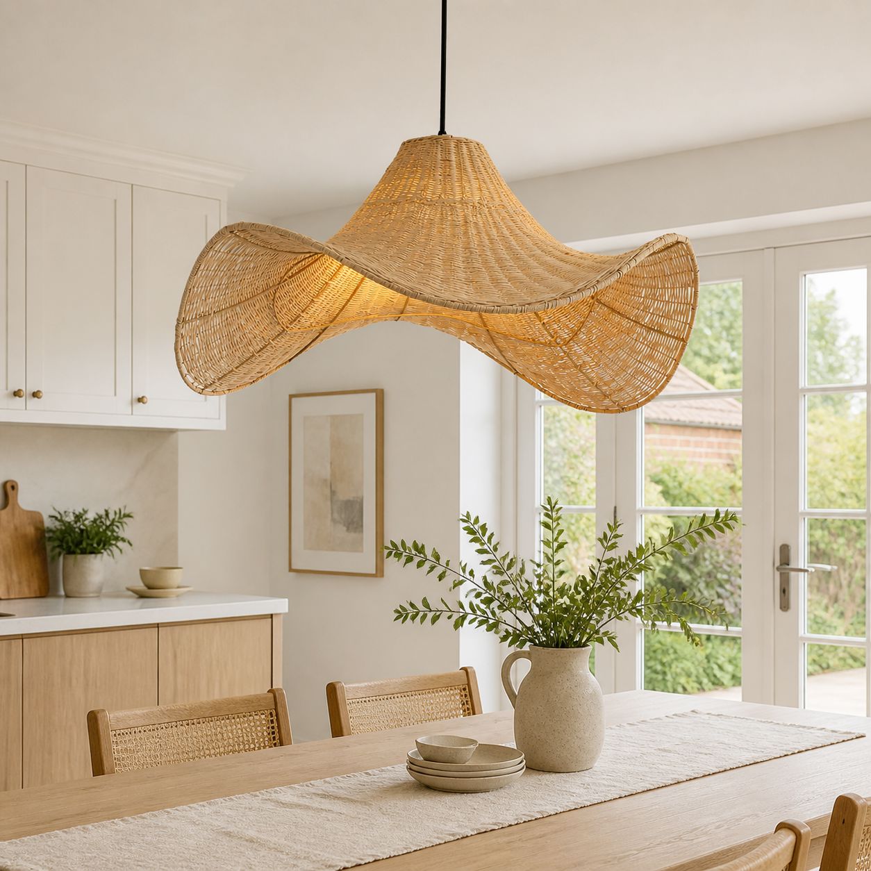 Lightsin Handwoven Rattan Pendant Light Natural & White Hat-Shaped Ceiling Light Lightsin UK 