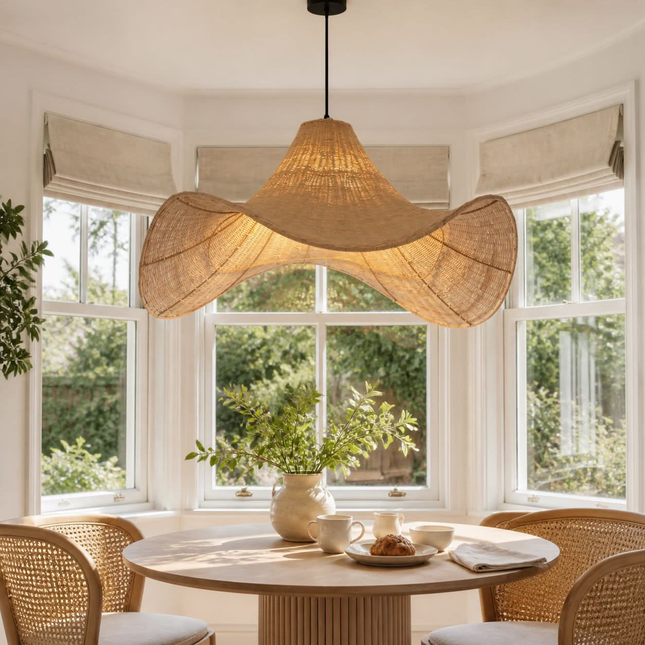 Lightsin Handwoven Rattan Pendant Light Natural & White Hat-Shaped Ceiling Light Lightsin UK 