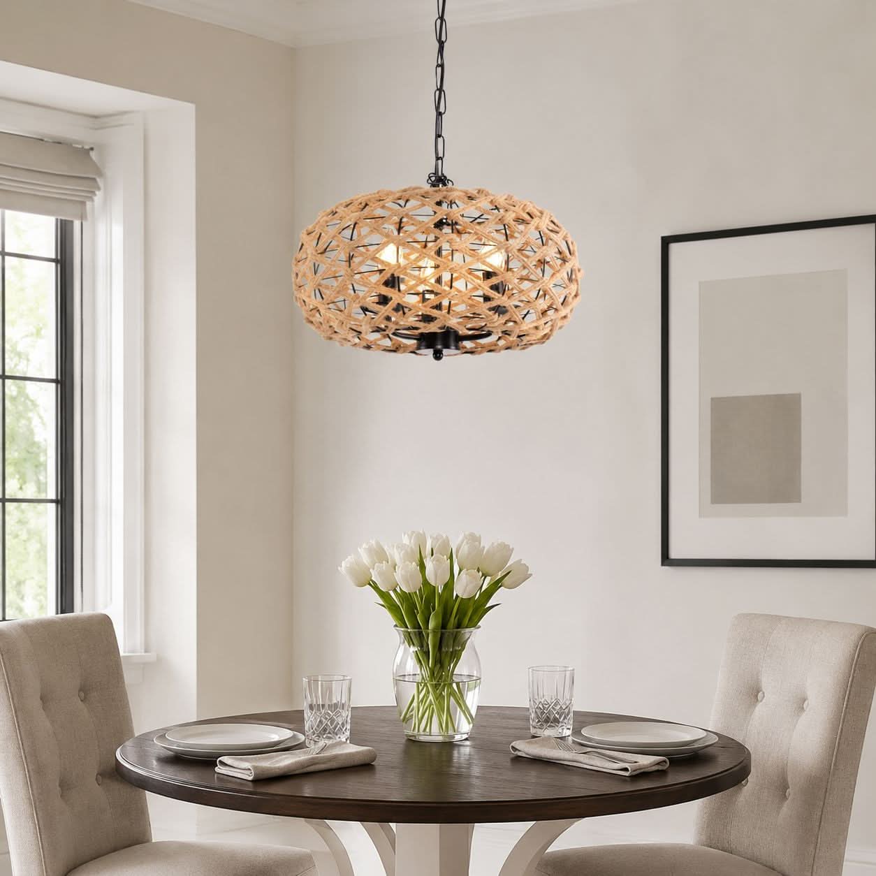 ‍Lightsin Rustic Hemp Rope Globe Pendant Light for Farmhouse and Industrial Style (100% off) Lightsin UK 
