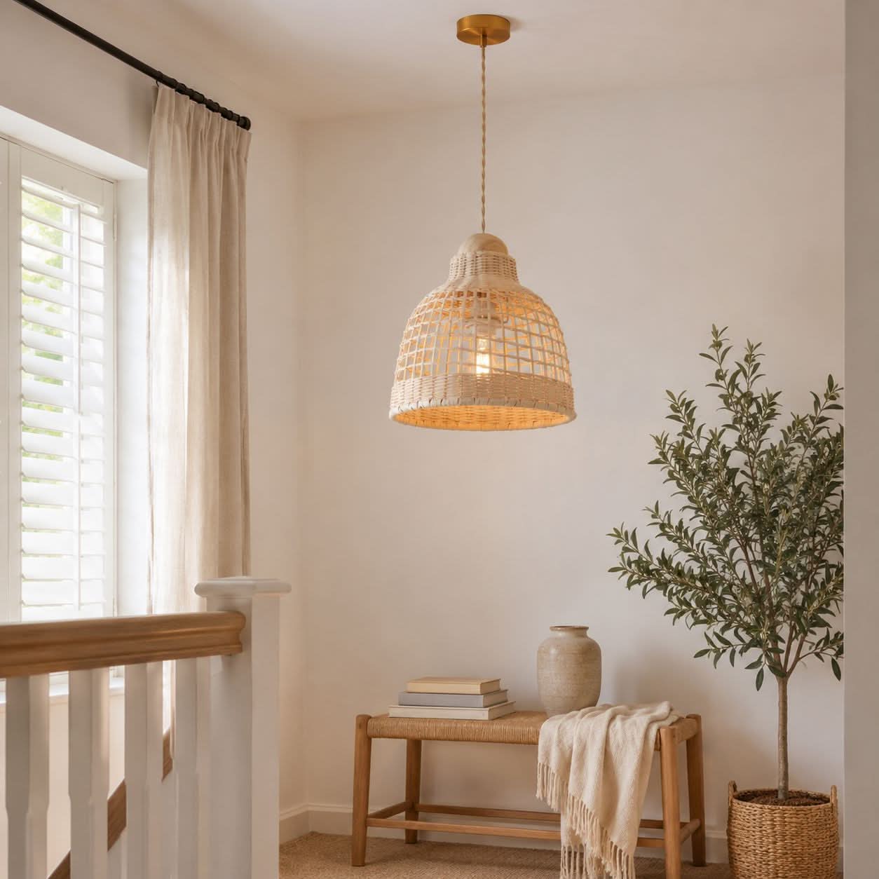 Lightsin Cella-Elegant Vintage Woven Rattan Minimalist Pendant Light Lightsin UK 