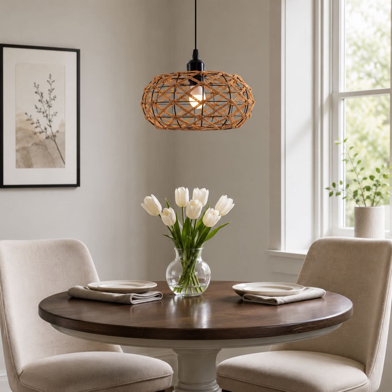 Lightsin Handwoven Paper Rope Pendant Light – Rustic Natural Ceiling Fixture for Bedroom, Dining & Living Rooms Lightsin UK 