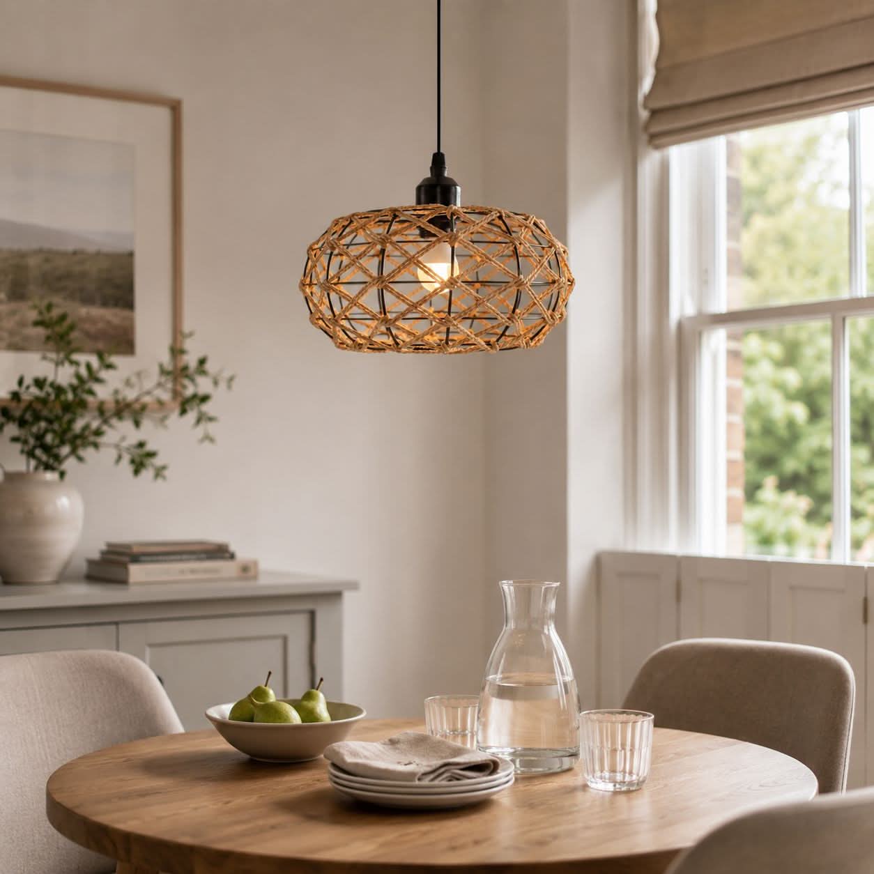 Glyph-Lightsin Handwoven Paper Rope Pendant Light – Rustic Natural Ceiling Fixture for Bedroom, Dining & Living Rooms Lightsin UK 