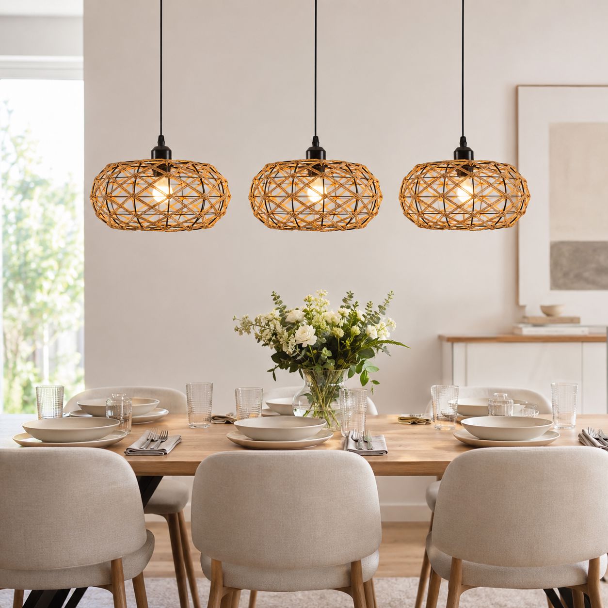 Glyph-Lightsin Handwoven Paper Rope Pendant Light – Rustic Natural Ceiling Fixture for Bedroom, Dining & Living Rooms Lightsin UK 