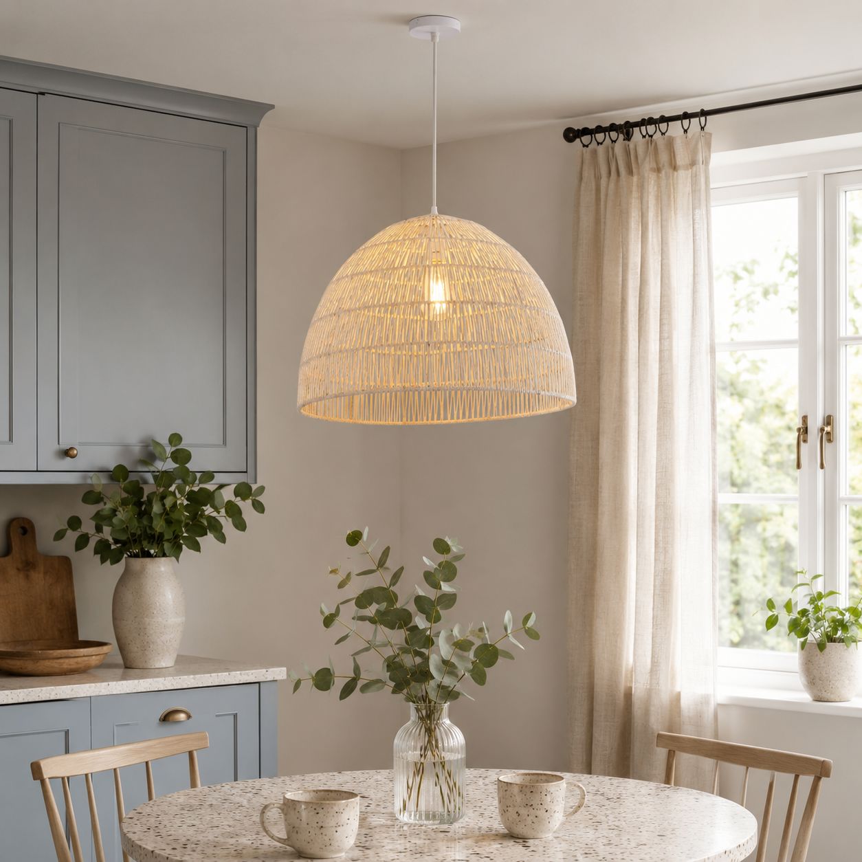Lightsin Handwoven Paper Rope Dome Pendant Light – Eco-Friendly Ceiling Pendant Light with Iron Frame for Kitchen Island, Dining Room, or Living Room Lighting Lightsin UK 