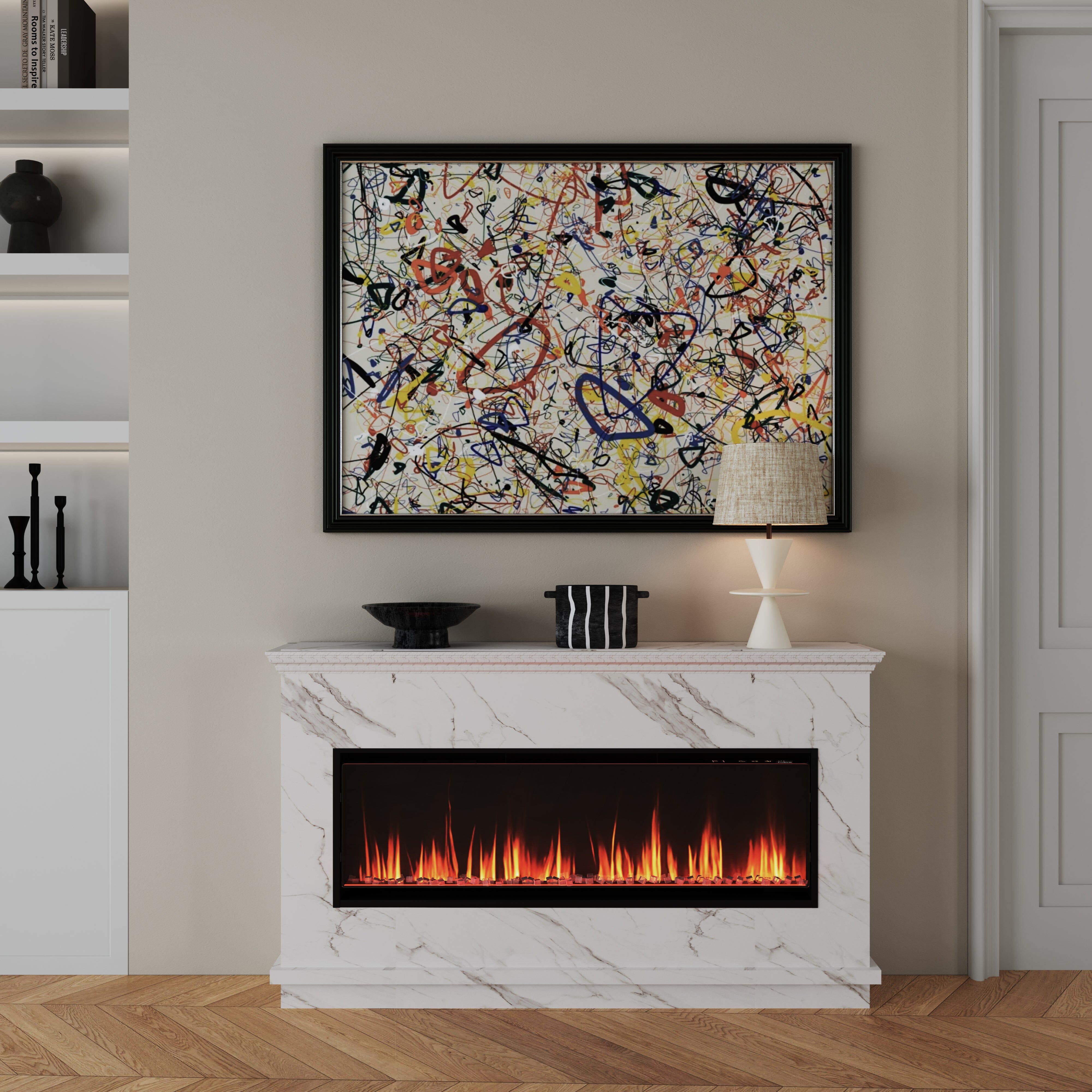 40/50/60inch Black Wall Mounted & Recessed Electric Fireplace with Adjustable Flame & Brightness Living and Home 