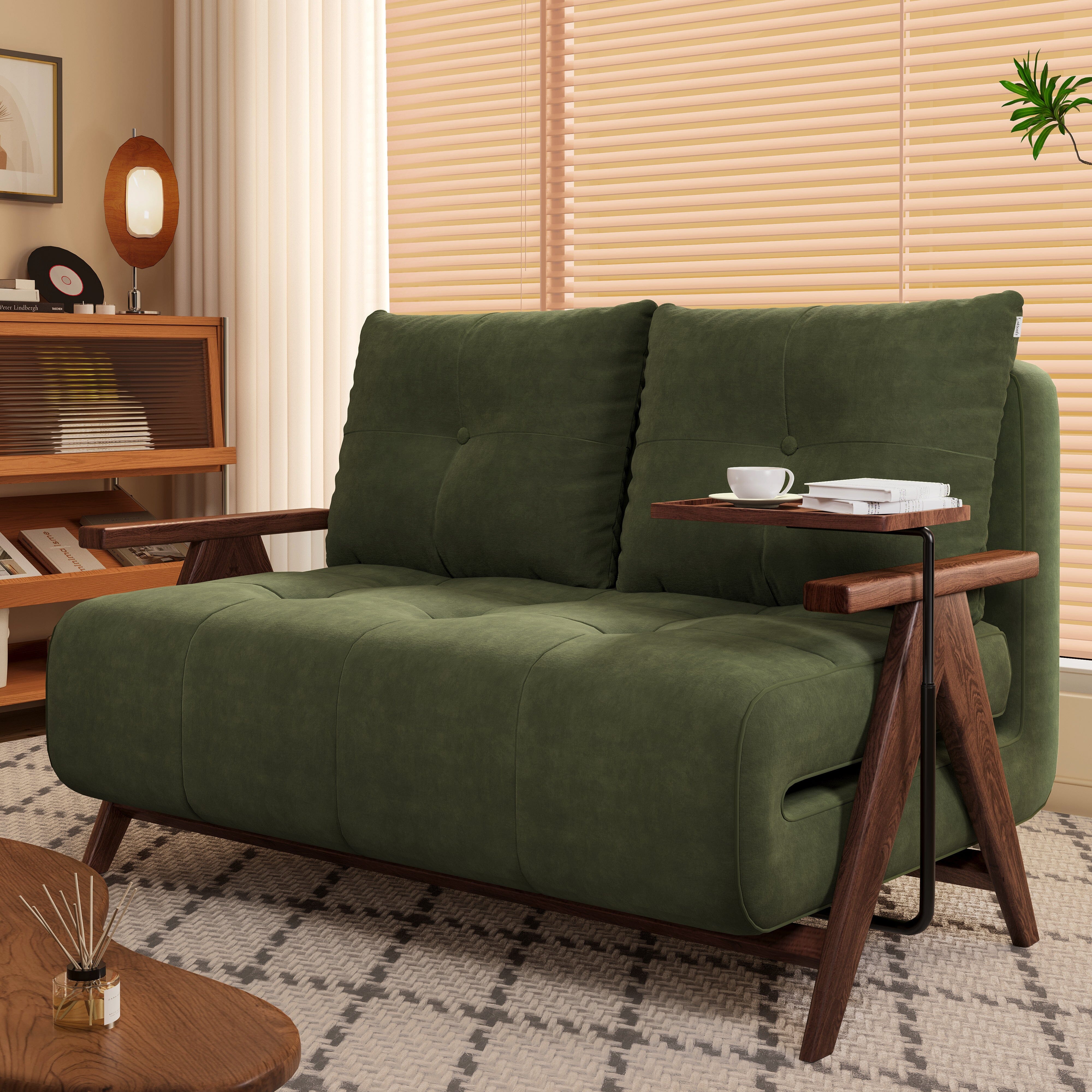 Cottonfy Foldable Matte Fabric Solid Wood 3 Mode Sofa Bed Cottonfy UK Green 136CM 