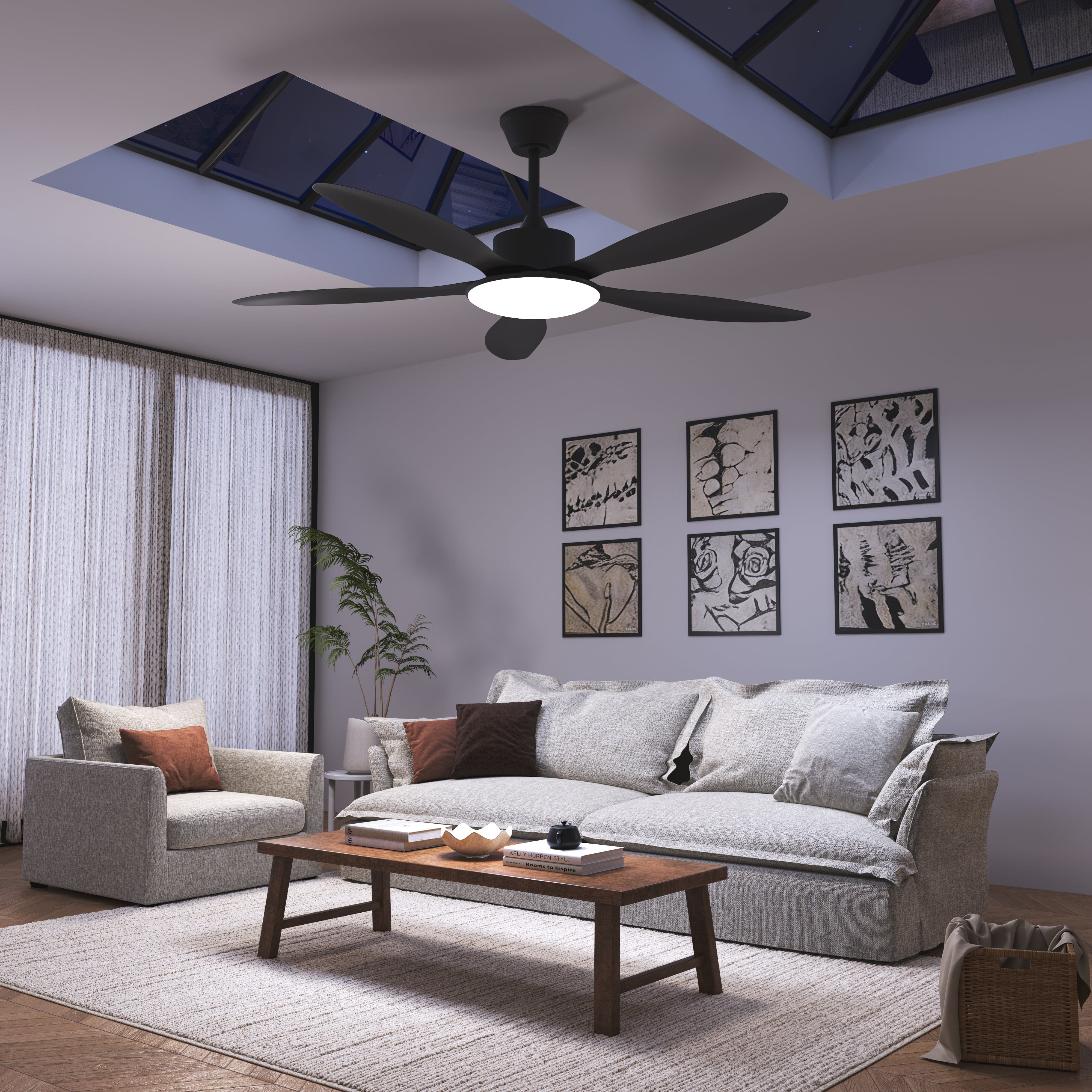 Lightsin 53-inch Modern Ceiling Fan with Light, Silent 5-Blade LED Fan with Remote Lightsin UK 