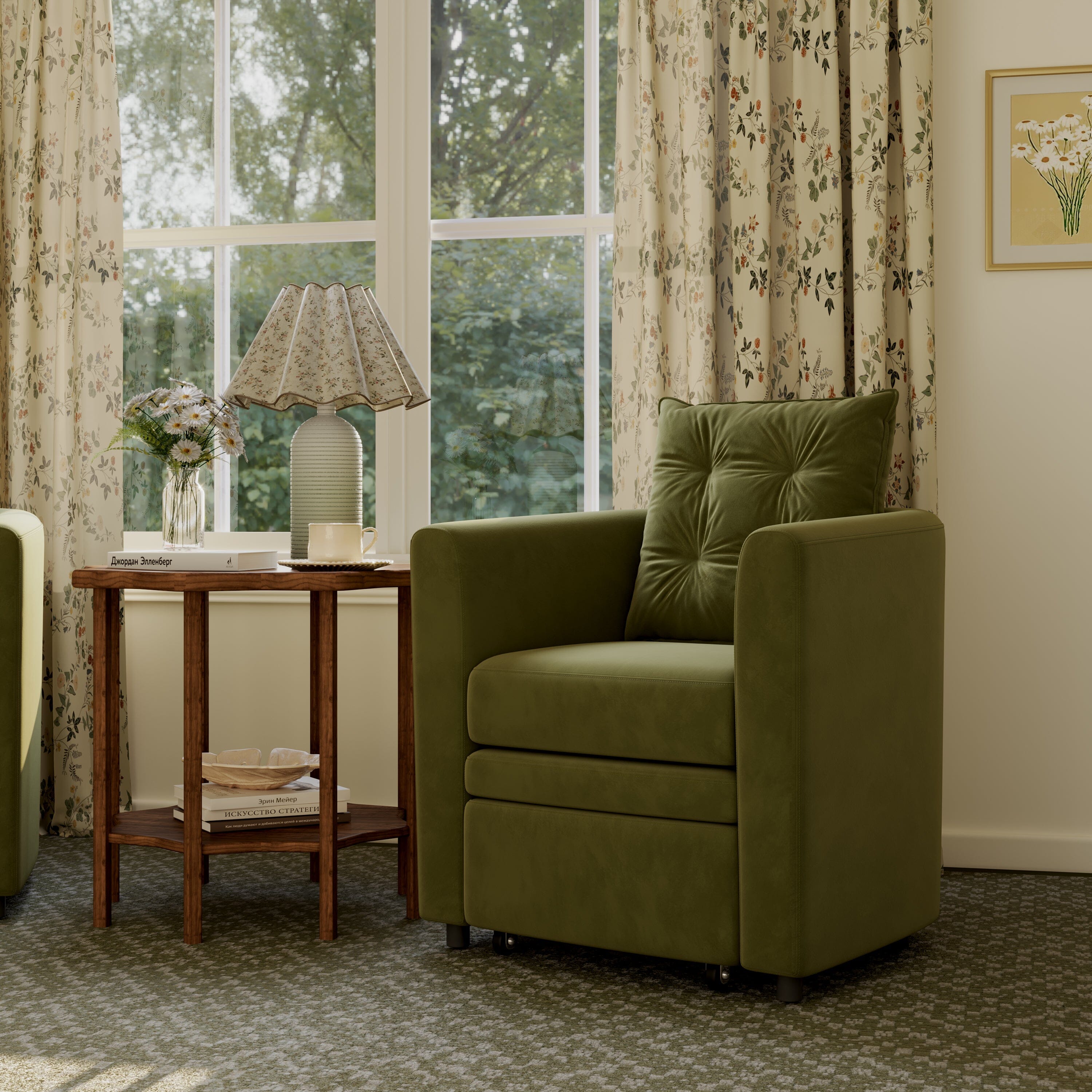 Cottonfy Green Velvet Armchair with Hidden Storage Footstool Cottonfy UK 