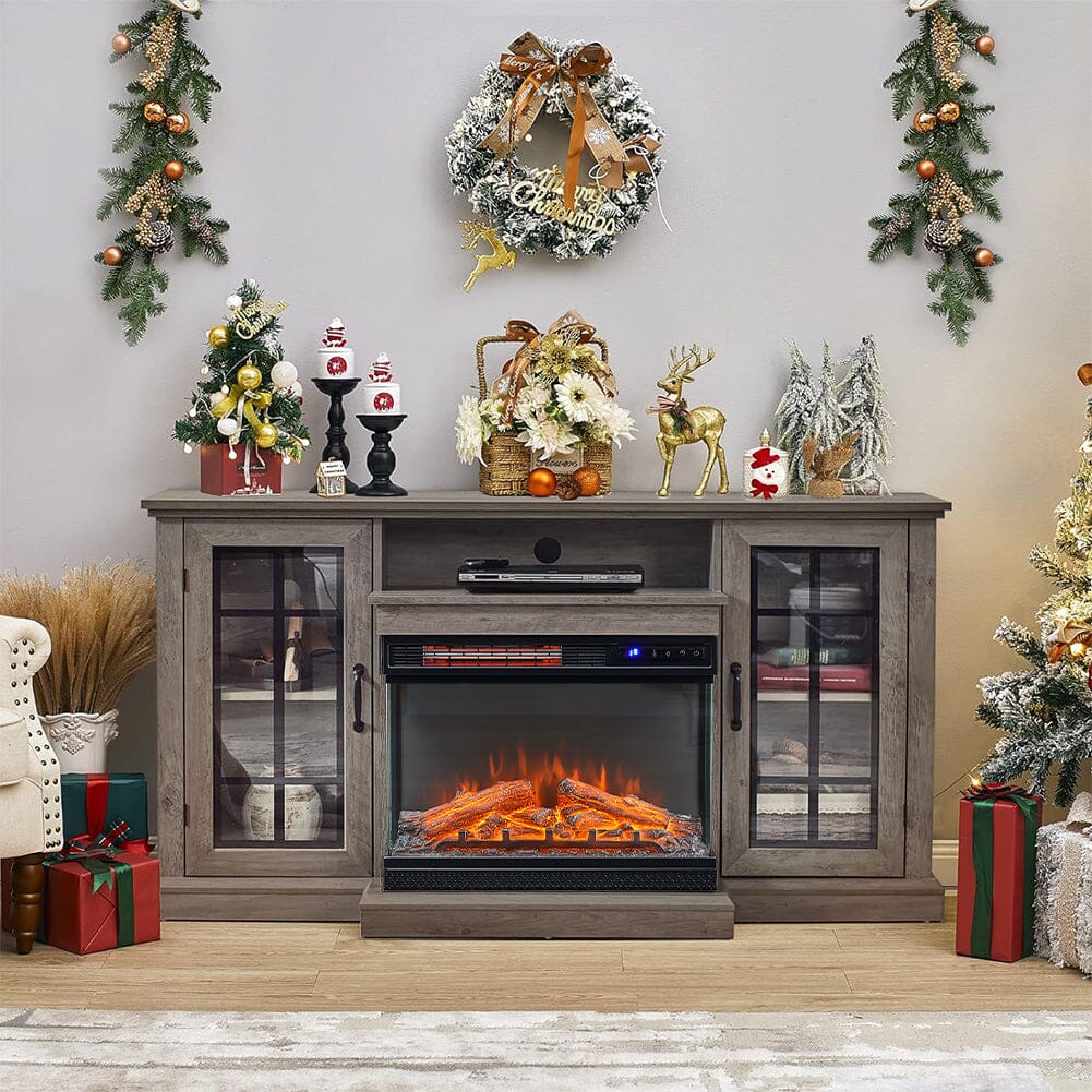 Smallbee Panoramic Glass Fireplace TV Stand with Storage Cabinets, Customizable Flames & Remote Control Smallbee UK 
