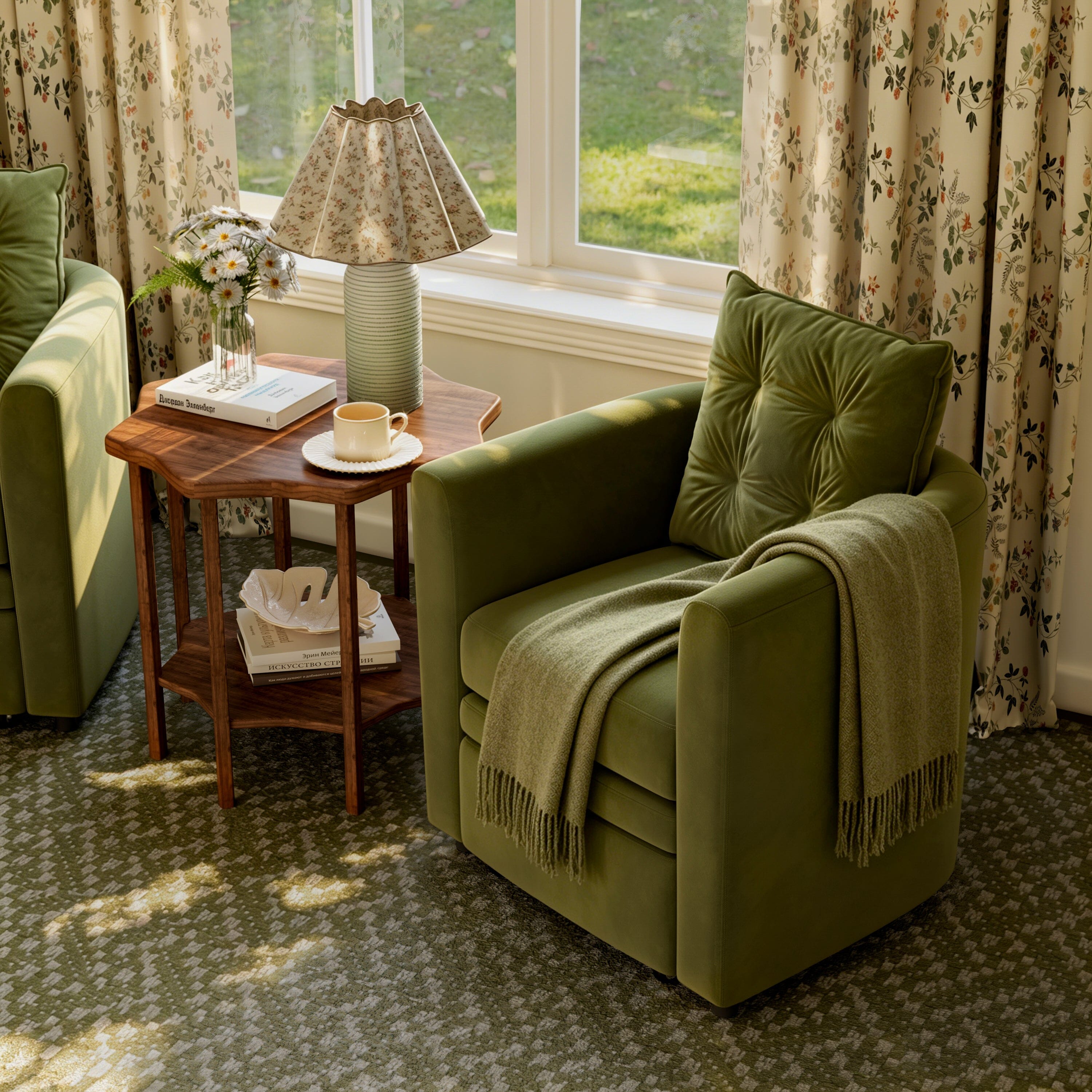 Cottonfy Green Velvet Armchair with Hidden Storage Footstool Cottonfy UK 