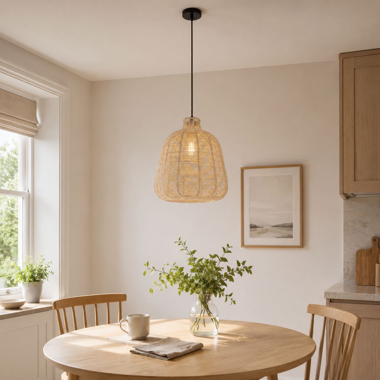 Lightsin Natural Rattan Pendant Light – Handwoven Ceiling Pendant Light for Living Room, Bedroom, and Ambient Boho Interiors Lightsin UK 