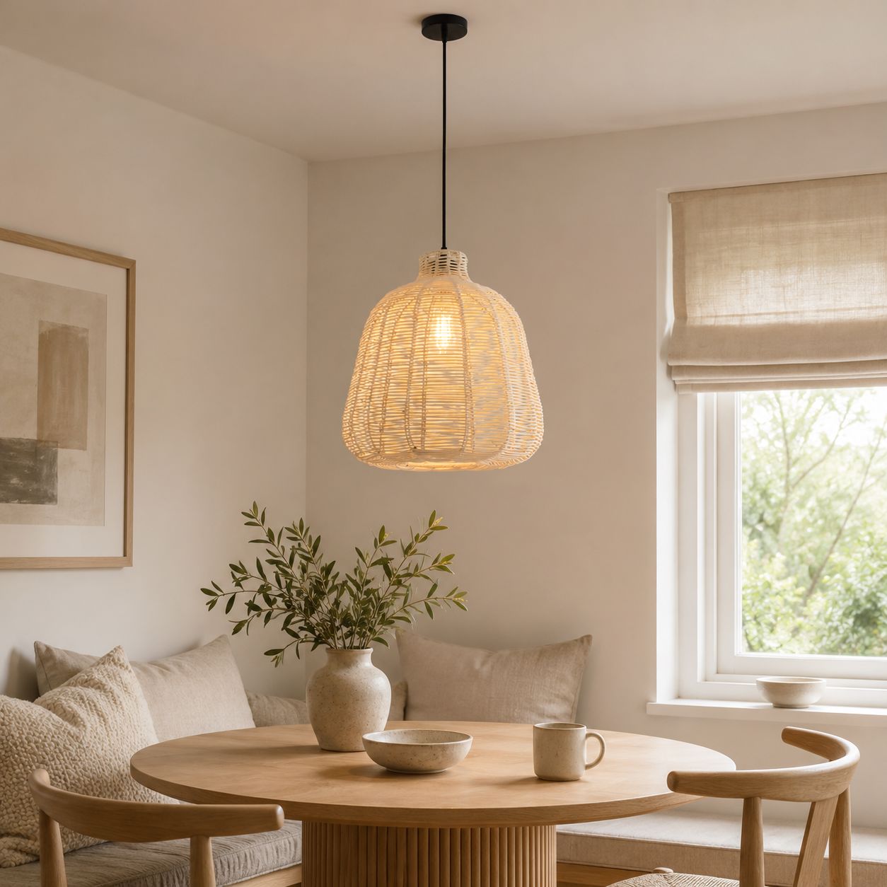 Lightsin Natural Rattan Pendant Light – Handwoven Ceiling Pendant Light for Living Room, Bedroom, and Ambient Boho Interiors Lightsin UK 
