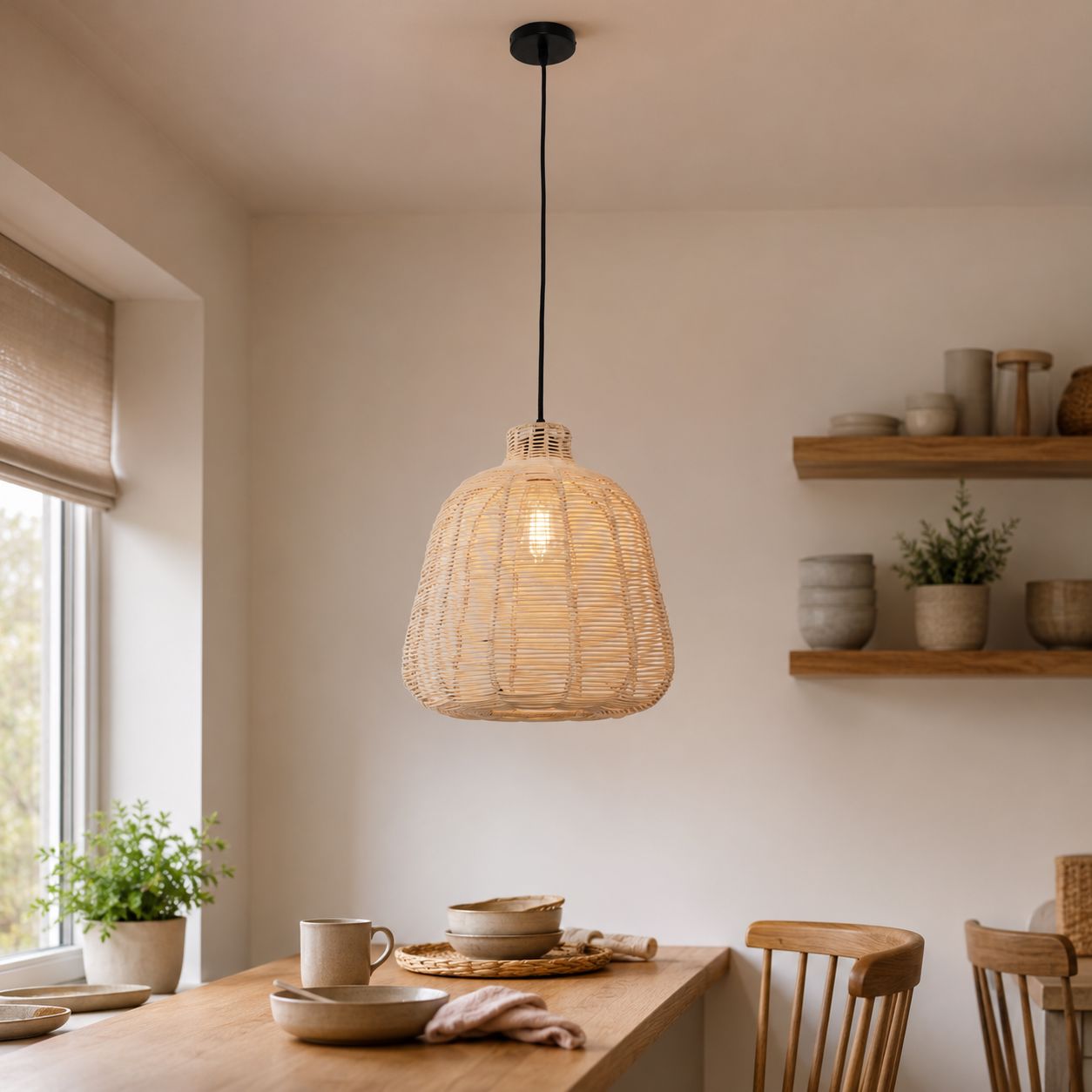 Lightsin Natural Rattan Pendant Light – Handwoven Ceiling Pendant Light for Living Room, Bedroom, and Ambient Boho Interiors Lightsin UK 