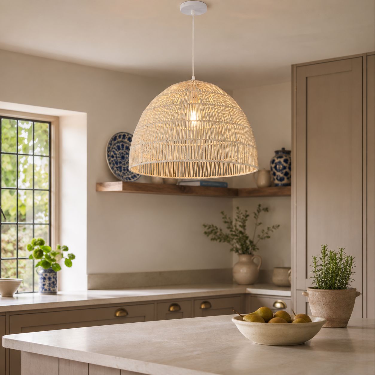 Lightsin Handwoven Paper Rope Dome Pendant Light – Eco-Friendly Ceiling Pendant Light with Iron Frame for Kitchen Island, Dining Room, or Living Room Lighting Lightsin UK 