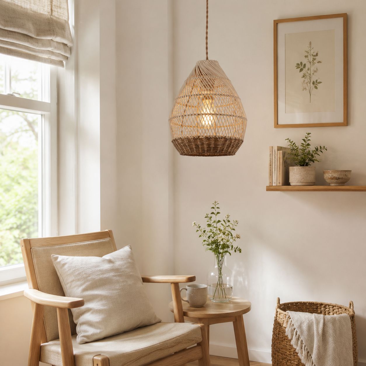 Lightsin Handwoven Boho Teardrop Design Rattan Iron Pendant Light Lightsin UK 