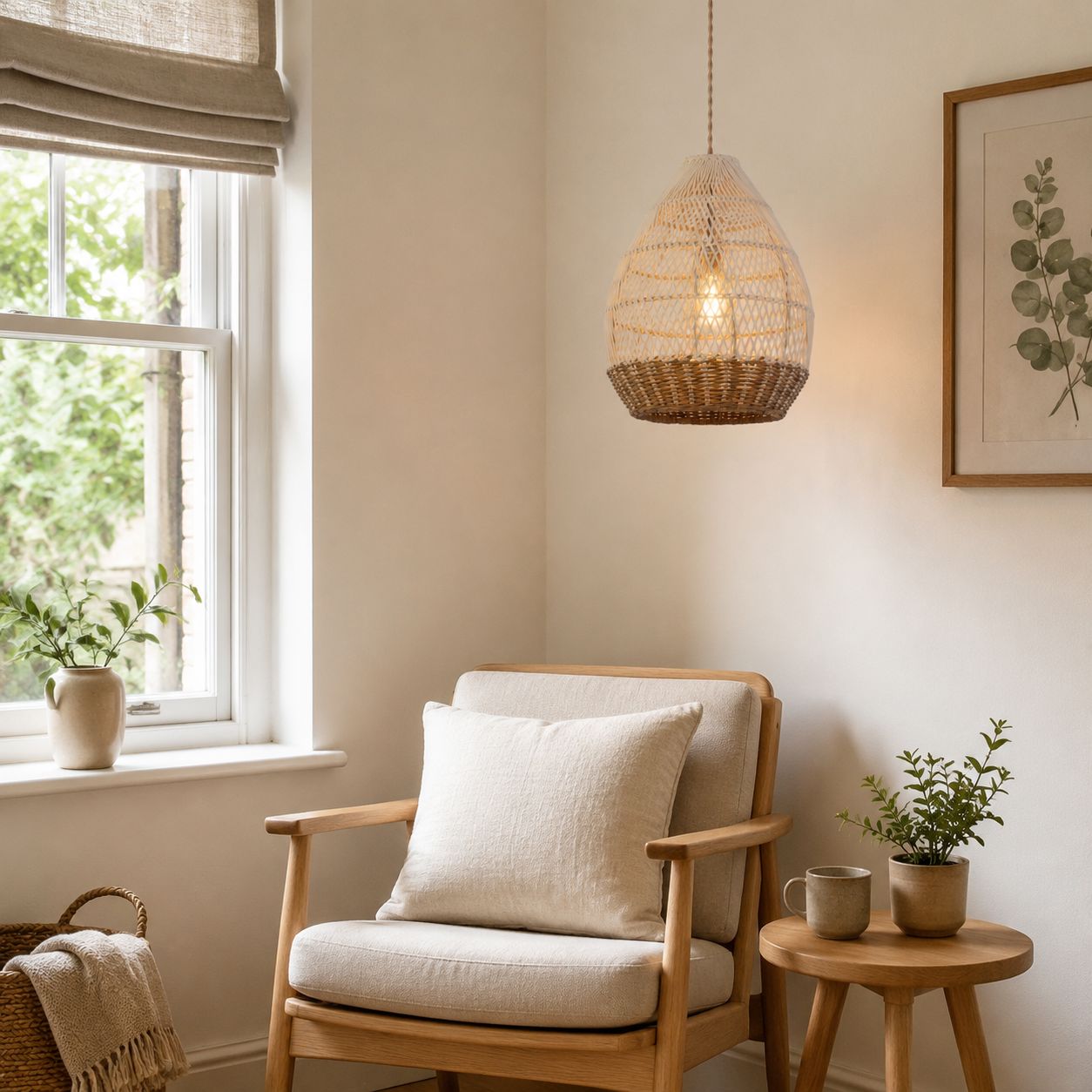 Lightsin Handwoven Boho Teardrop Design Rattan Iron Pendant Light Lightsin UK 
