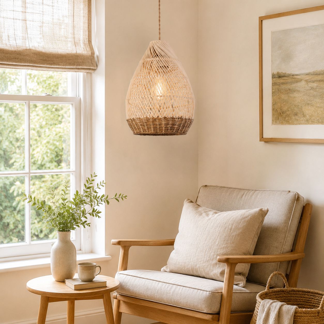 Lightsin Handwoven Boho Teardrop Design Rattan Iron Pendant Light Lightsin UK 