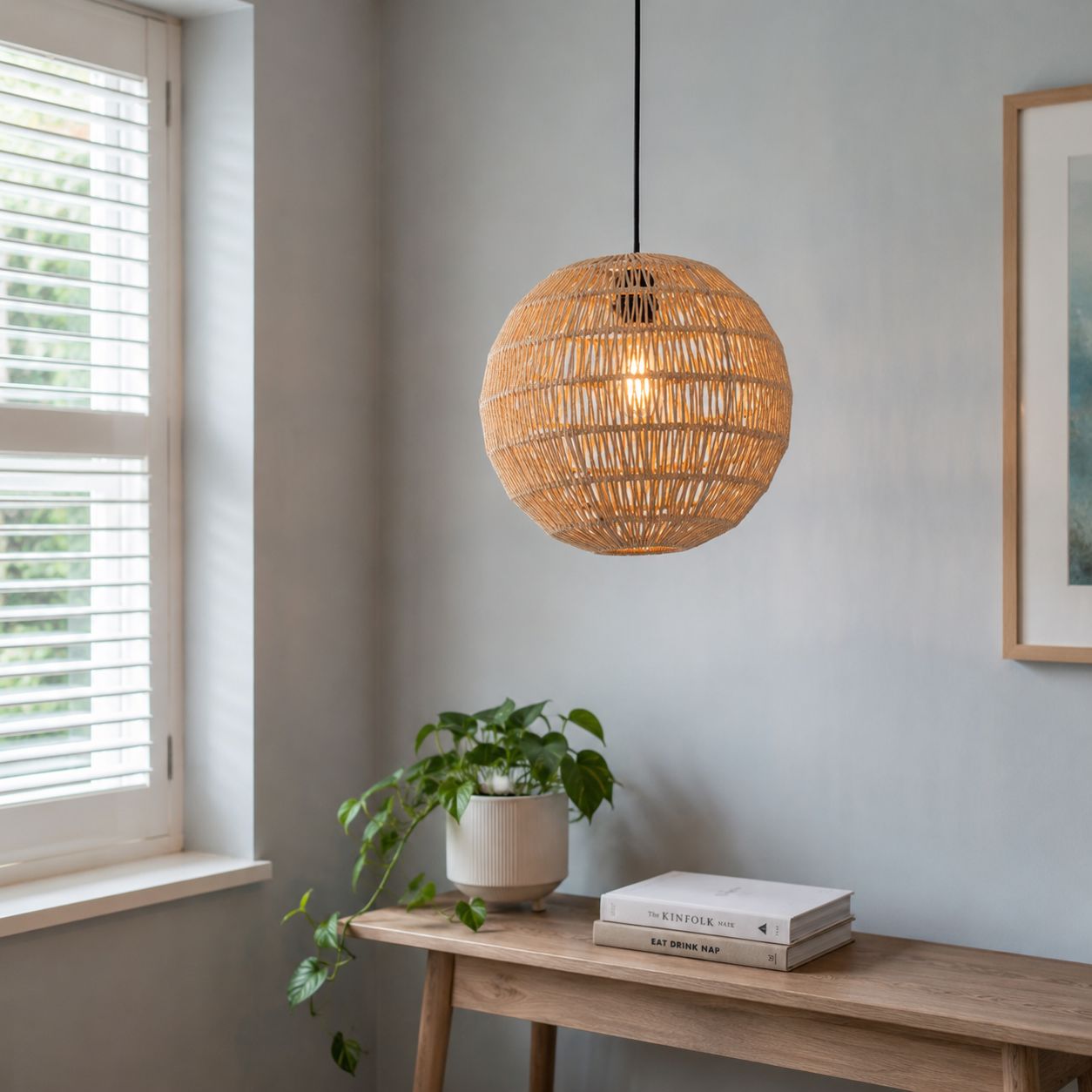 Lightsin Round Cotton Rope Pendant Light – Handwoven Ceiling Pendant for Living Room, Dining Room & Kitchen Lightsin UK 